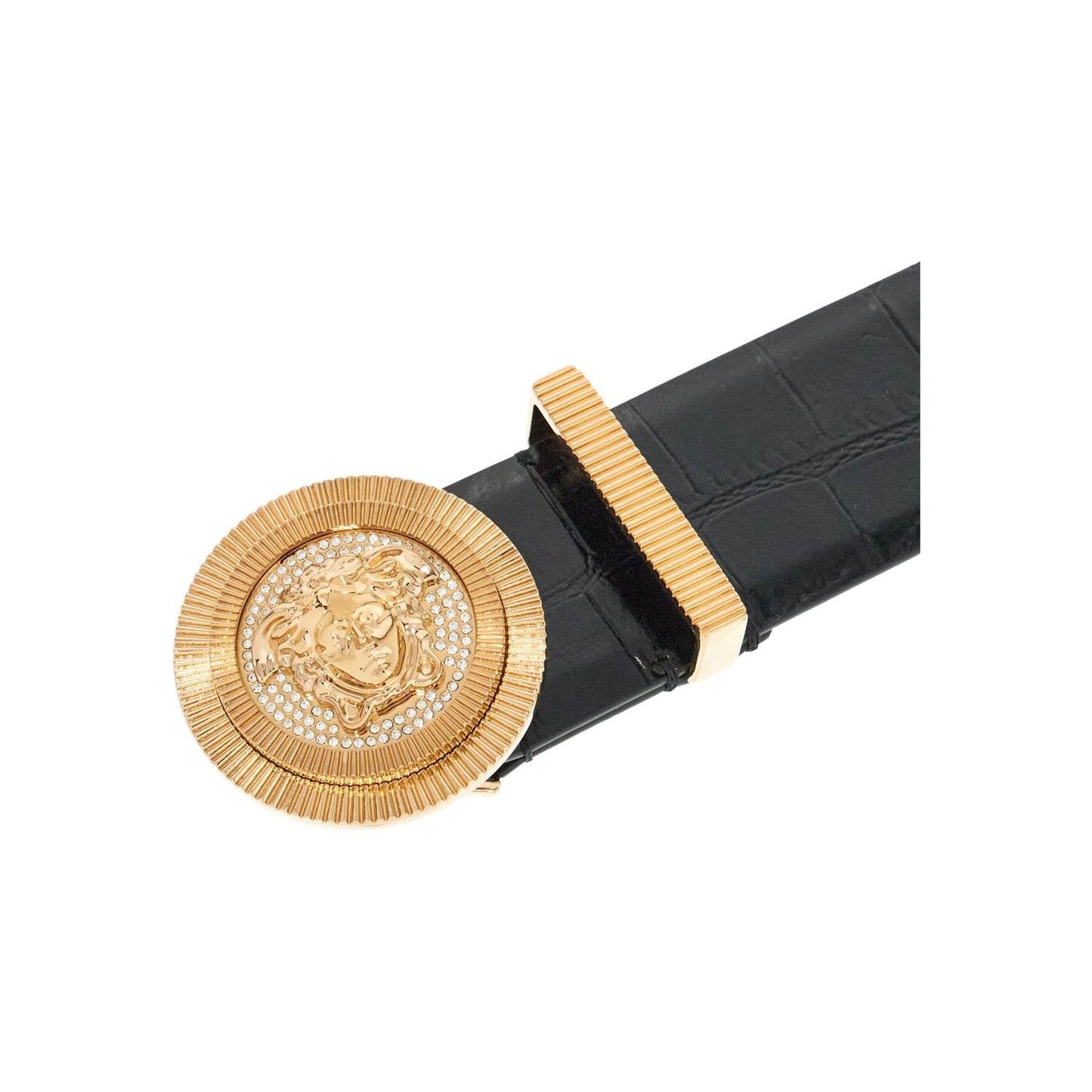 Versace black embossed crocodile calfskin belt with rhinestones 40mm Belts Versace Dark Slate Gray