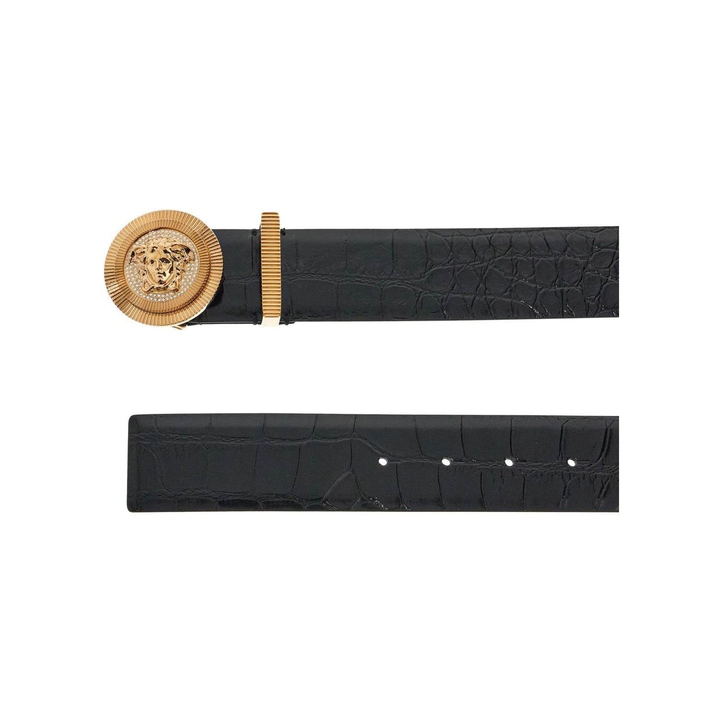 Versace black embossed crocodile calfskin belt with rhinestones 40mm Belts Versace Dark Slate Gray