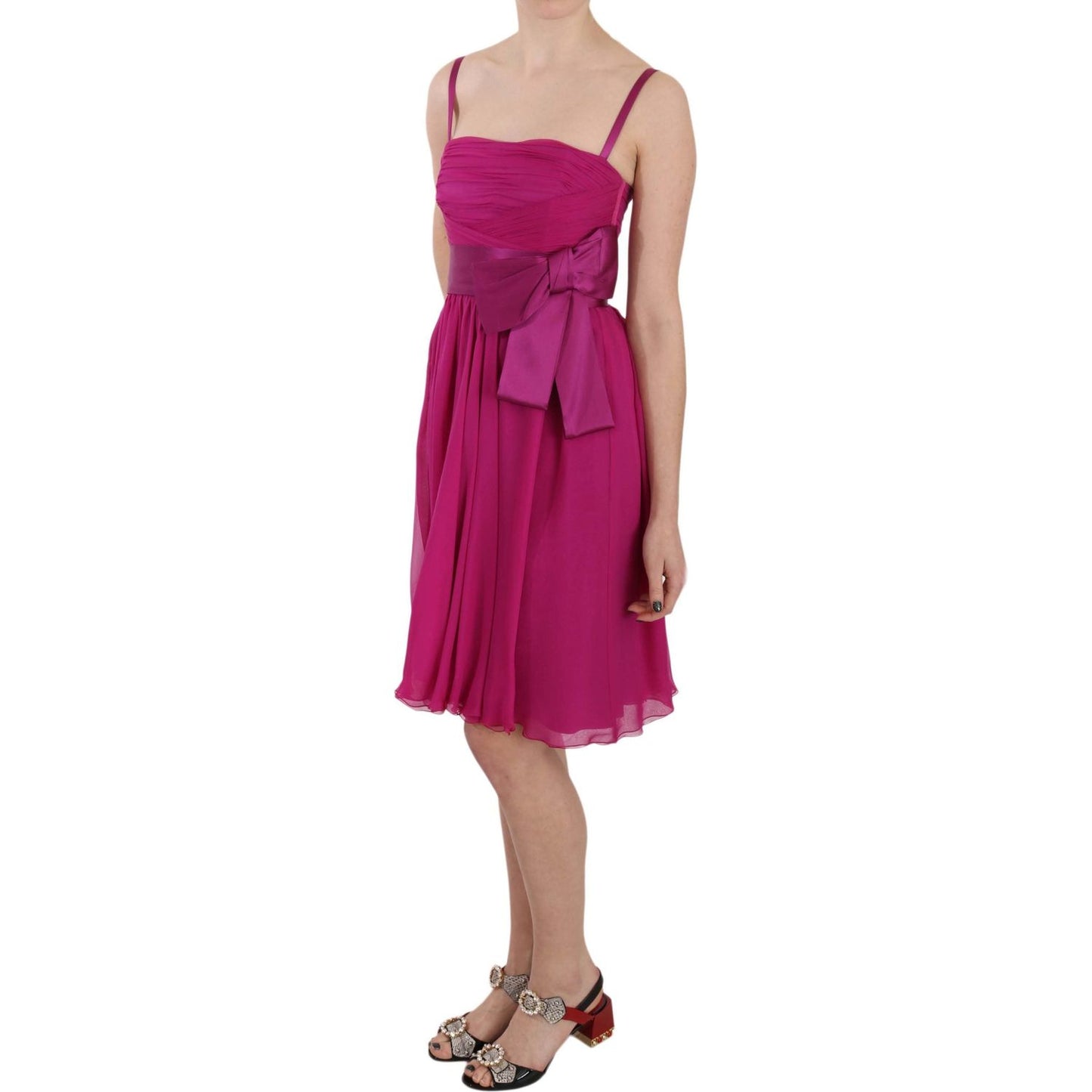 Dolce & Gabbana Elegant Fuchsia Pink Silk Bow Front Dress Dolce & Gabbana Maroon