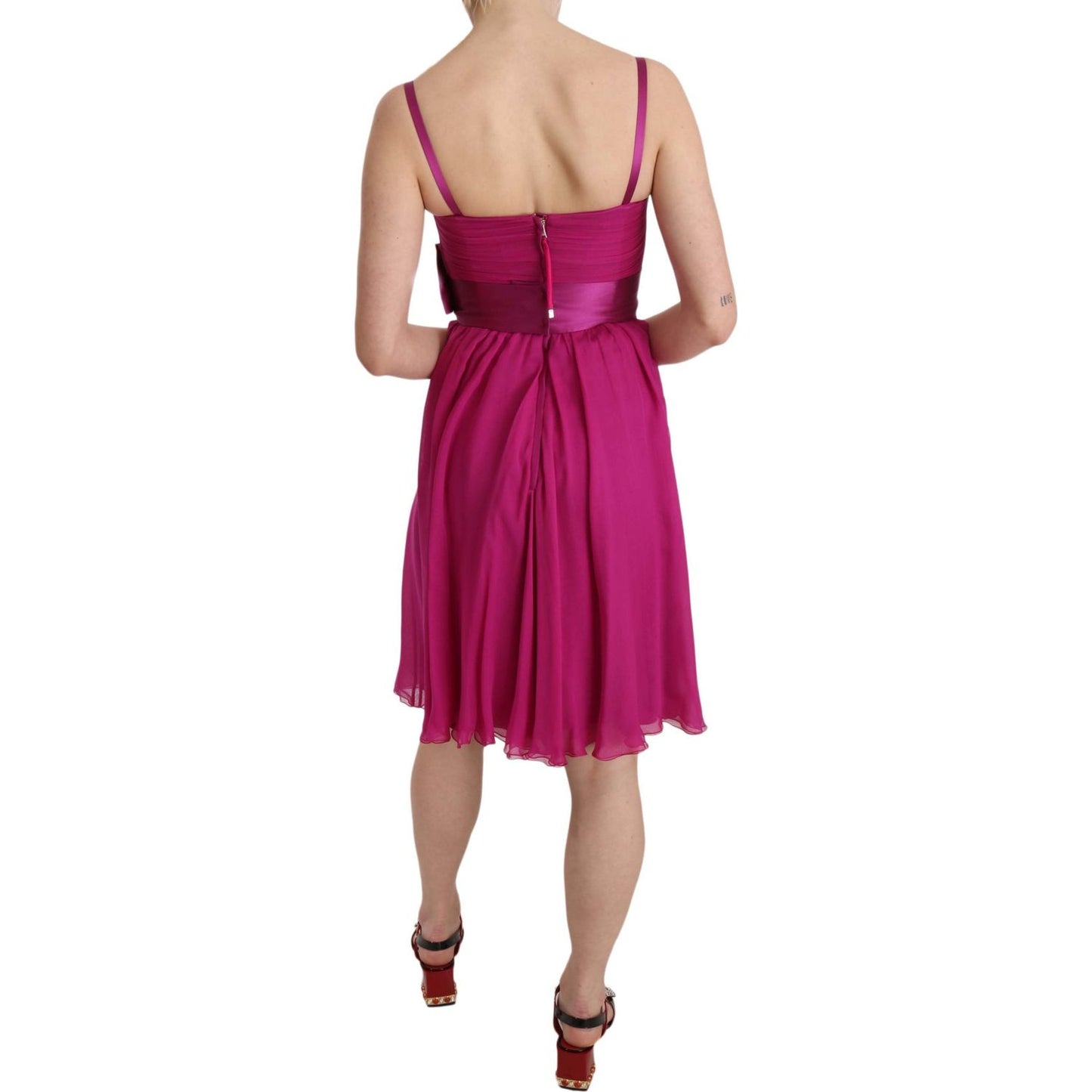 Dolce & Gabbana Elegant Fuchsia Pink Silk Bow Front Dress Dolce & Gabbana Maroon