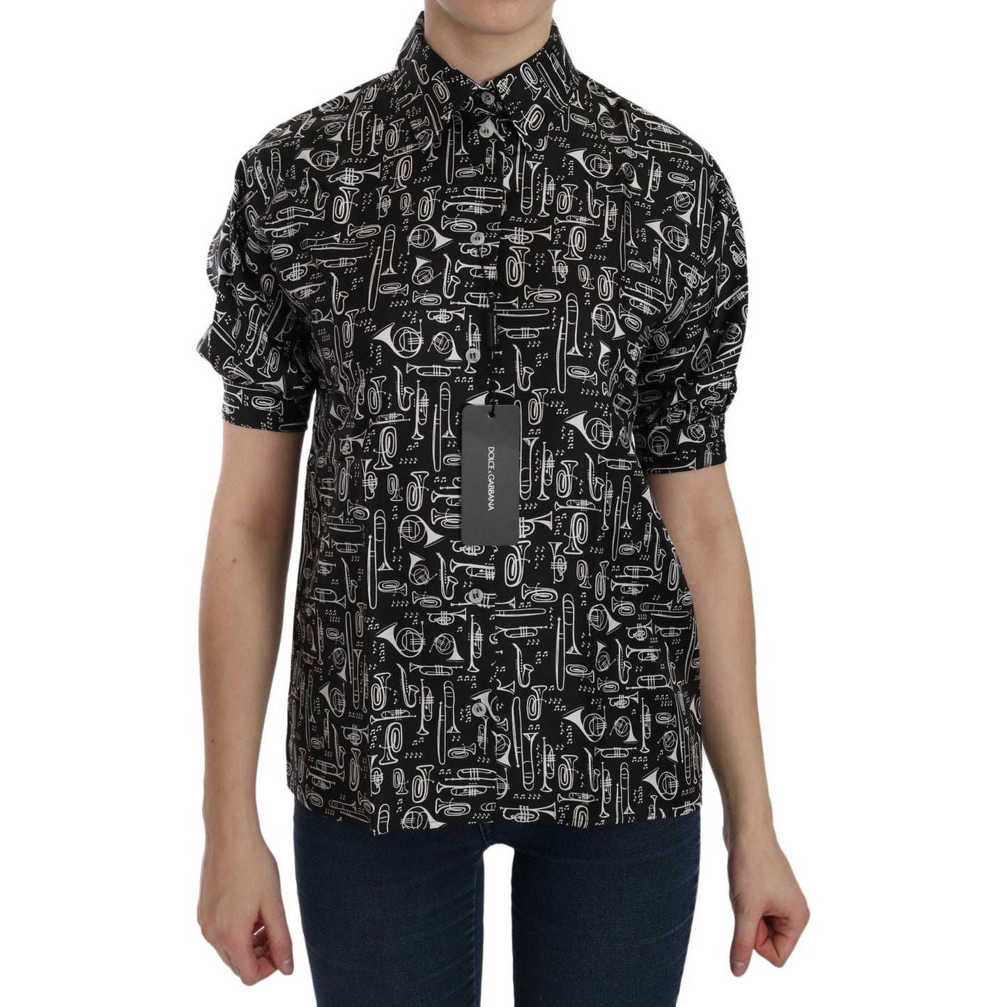 Dolce & Gabbana Elegant Musical Instrument Silk Top Dolce & Gabbana Rosy Brown