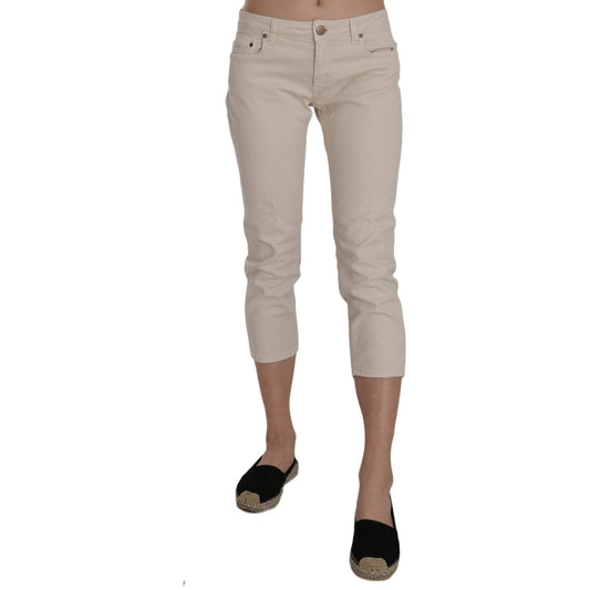 Dondup Beige Cotton Stretch Low Waist Skinny Cropped Capri Jeans Jeans & Pants