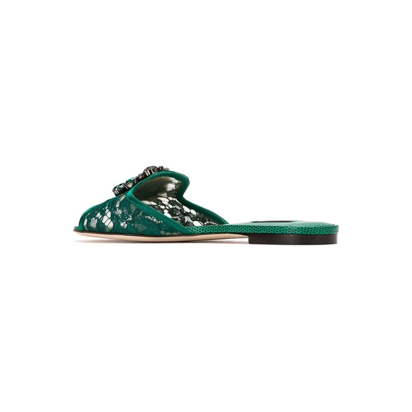 Dolce & Gabbana Slippers in lace with crystals Sandals Dolce & Gabbana Light Gray