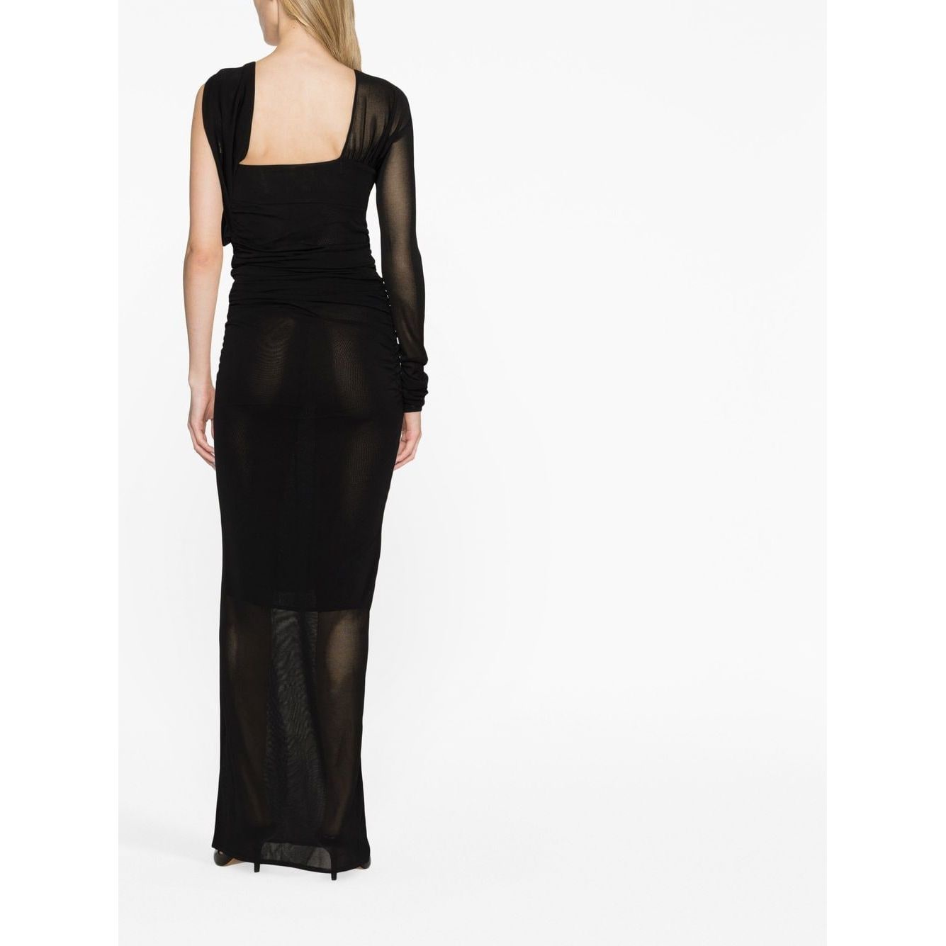 Saint Laurent semi-sheer one-sleeve long dress
