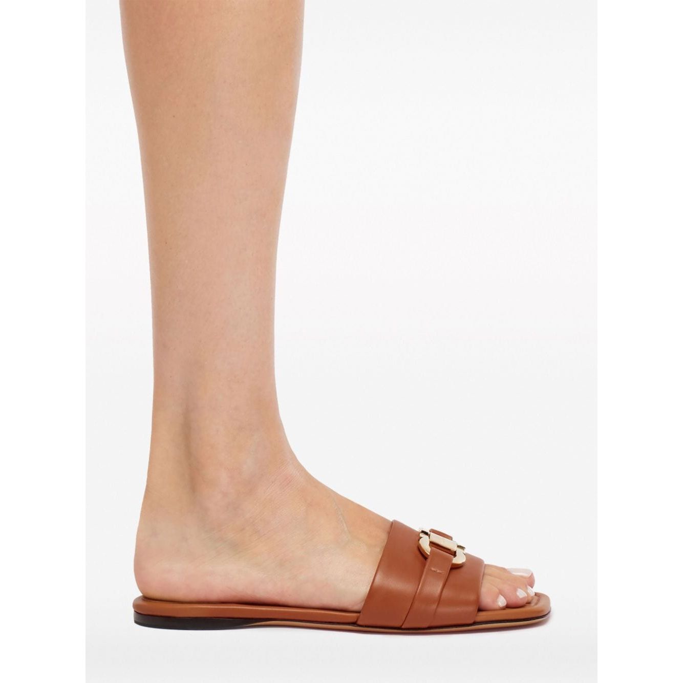 Ferragamo 40mm Gancini-buckle Leather Slides Sandals Ferragamo White Smoke