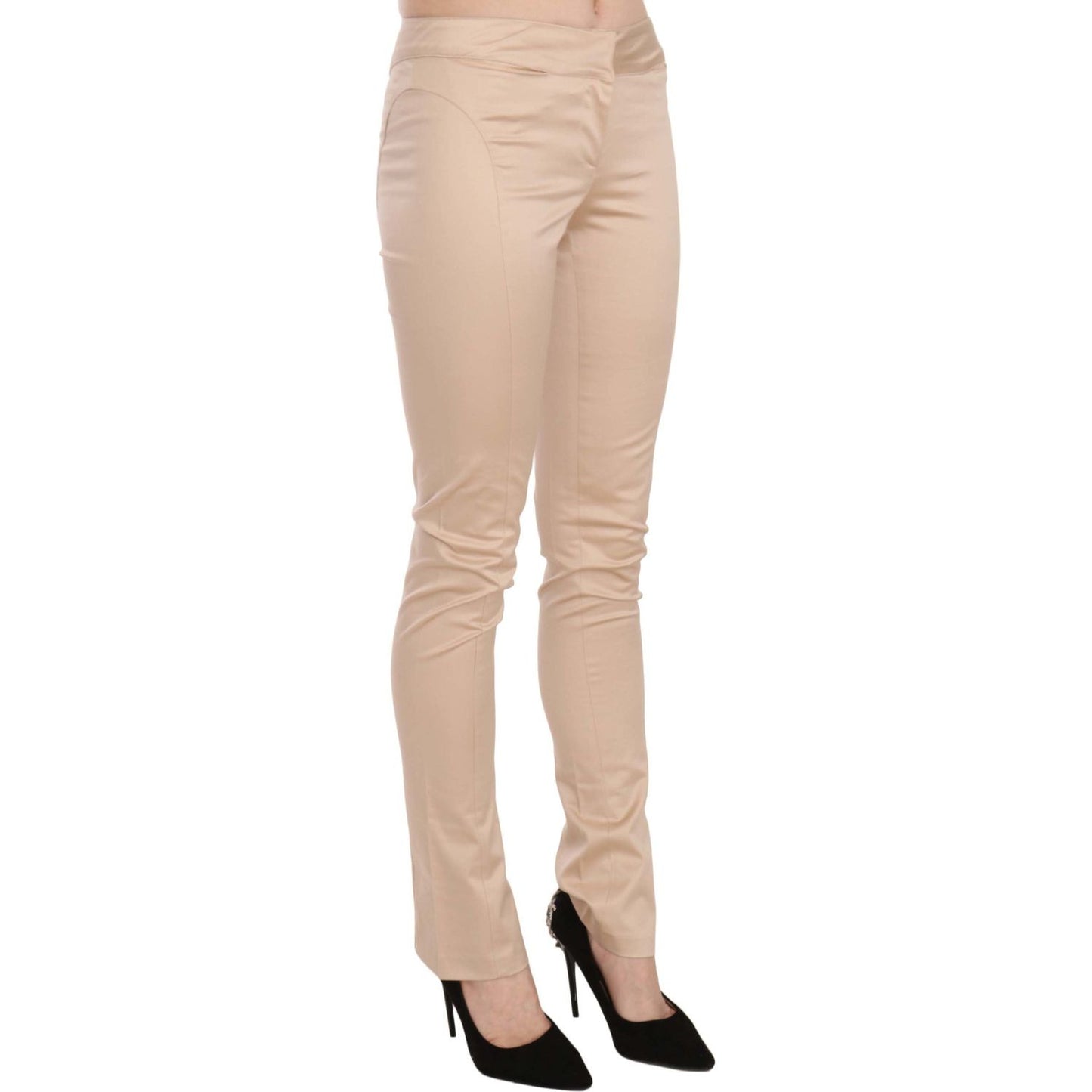 Just Cavalli Elegant Cream Low Waist Skinny Trousers Just Cavalli Tan