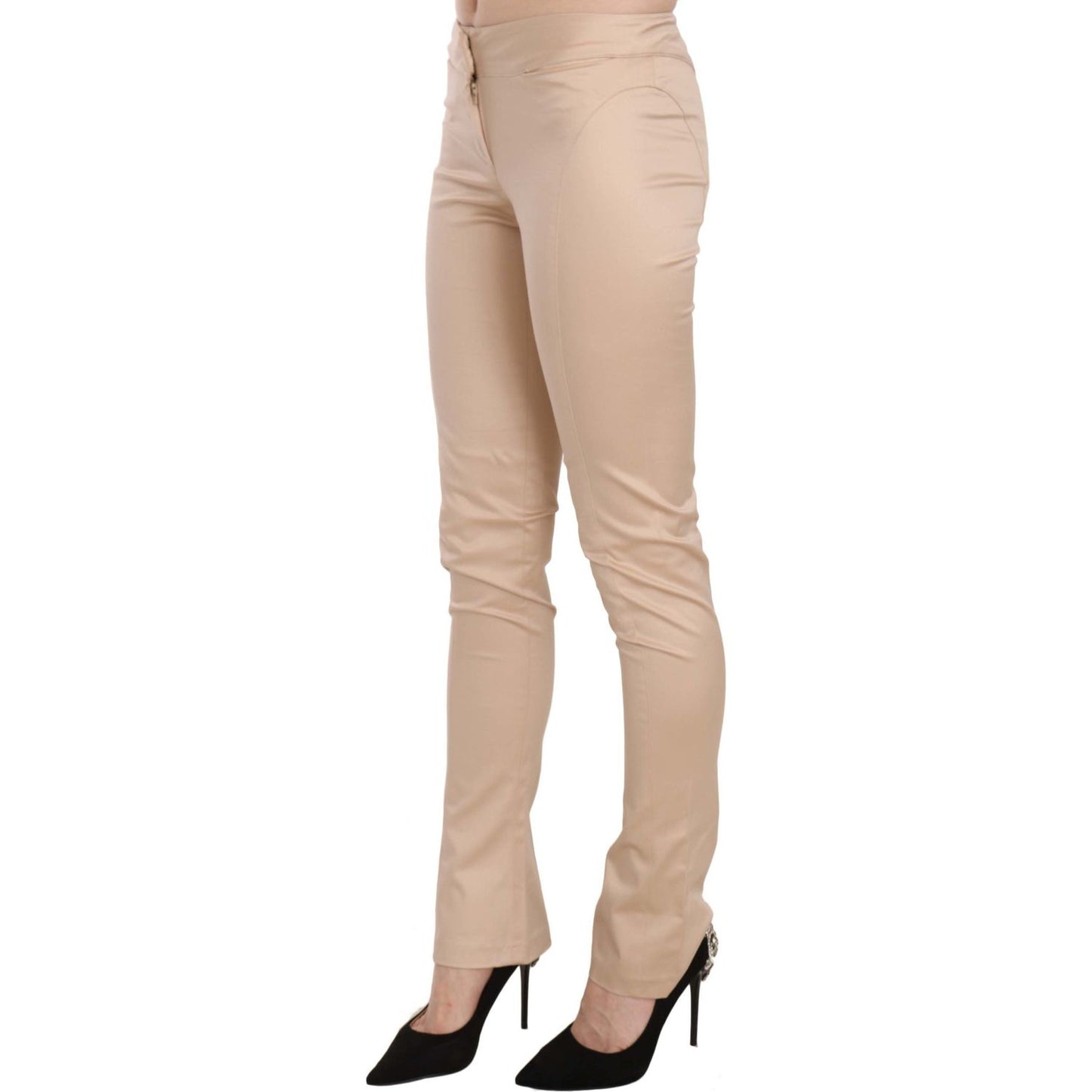 Just Cavalli Elegant Cream Low Waist Skinny Trousers Just Cavalli Tan
