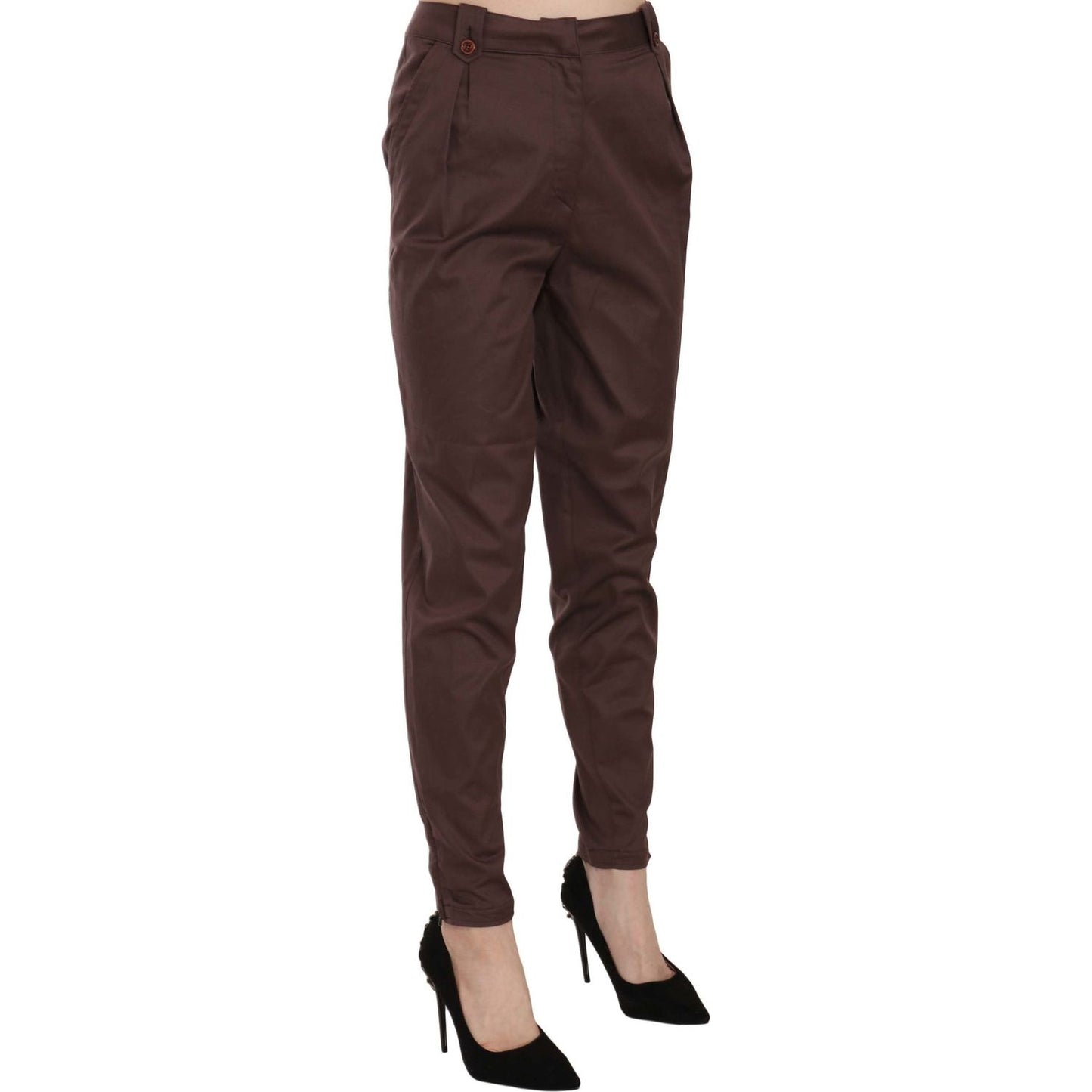 Just Cavalli Brown High Waist Tapered Formal Trousers Pants