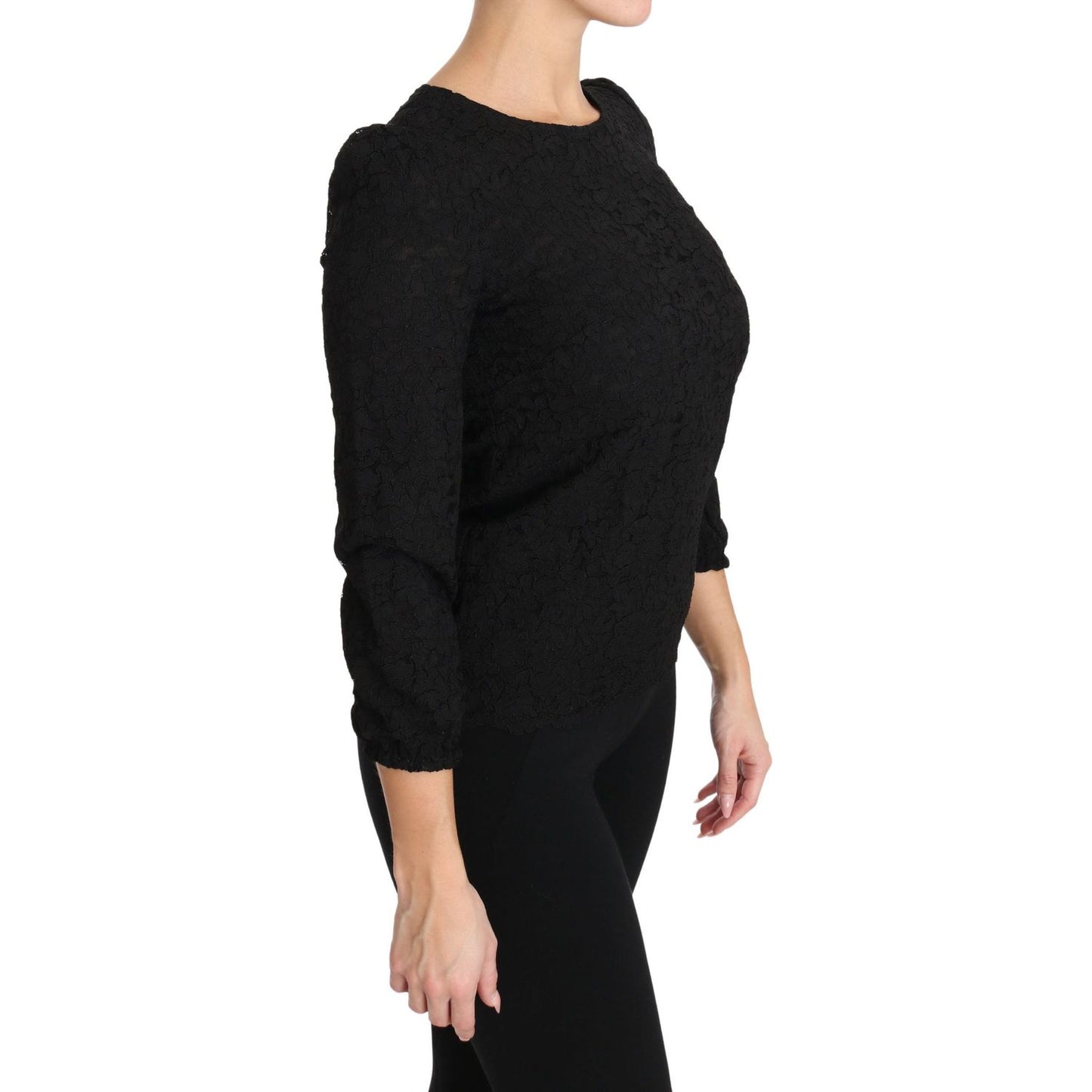 Dolce & Gabbana Elegant Black Floral Crewneck Blouse Dolce & Gabbana Black