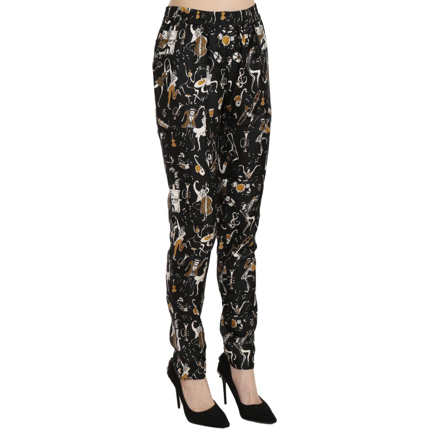 Dolce & Gabbana Elegant High Waist Tapered Silk Pants Jeans & Pants Dolce & Gabbana Gray