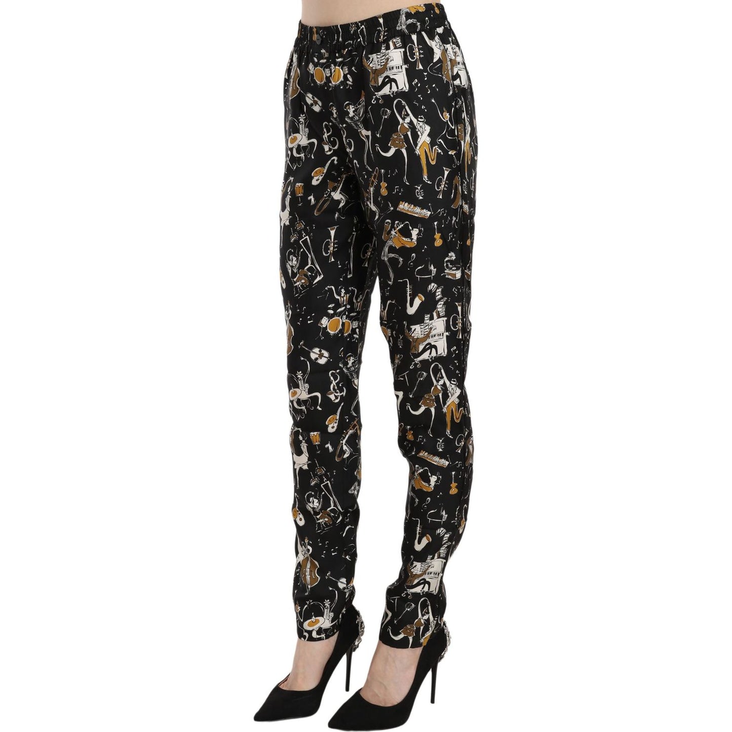 Dolce & Gabbana Elegant High Waist Tapered Silk Pants Jeans & Pants Dolce & Gabbana Gray