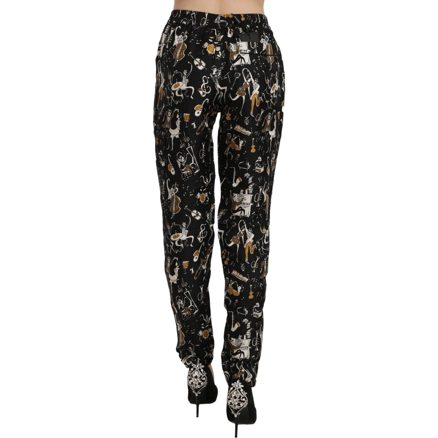 Dolce & Gabbana Elegant High Waist Tapered Silk Pants Jeans & Pants Dolce & Gabbana Black