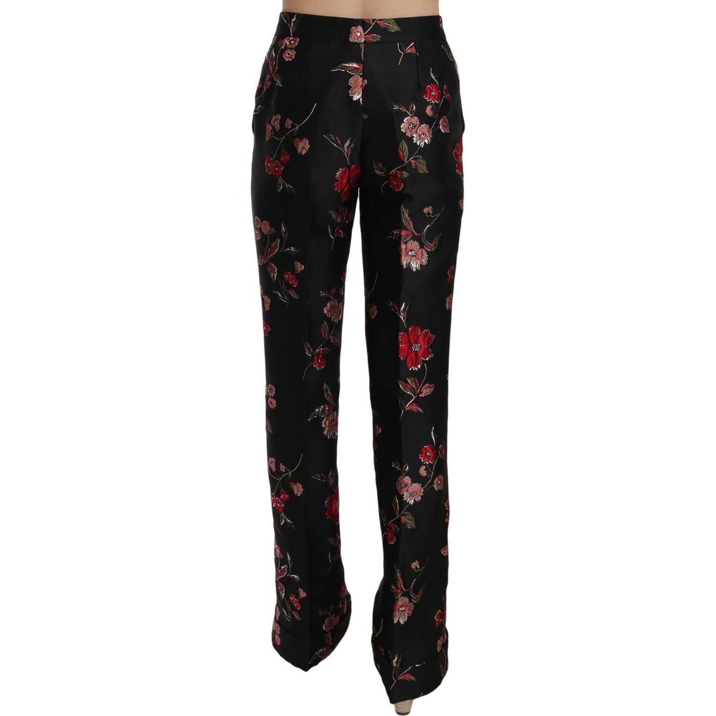 Dolce & Gabbana Elegant Floral Print Boot Cut Trousers Dolce & Gabbana Black