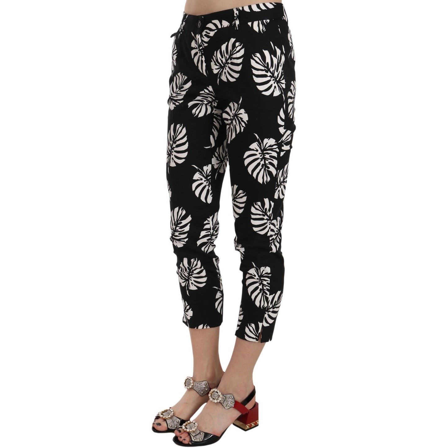 Dolce & Gabbana Elegant Skinny Capri With Palm Print Jeans & Pants Dolce & Gabbana Black