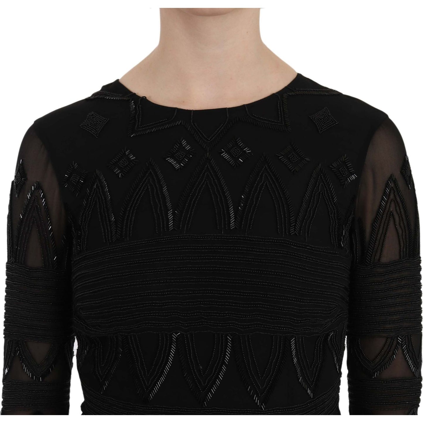 John Richmond Elegant Black Silk Mini Dress with Sequins John Richmond Black