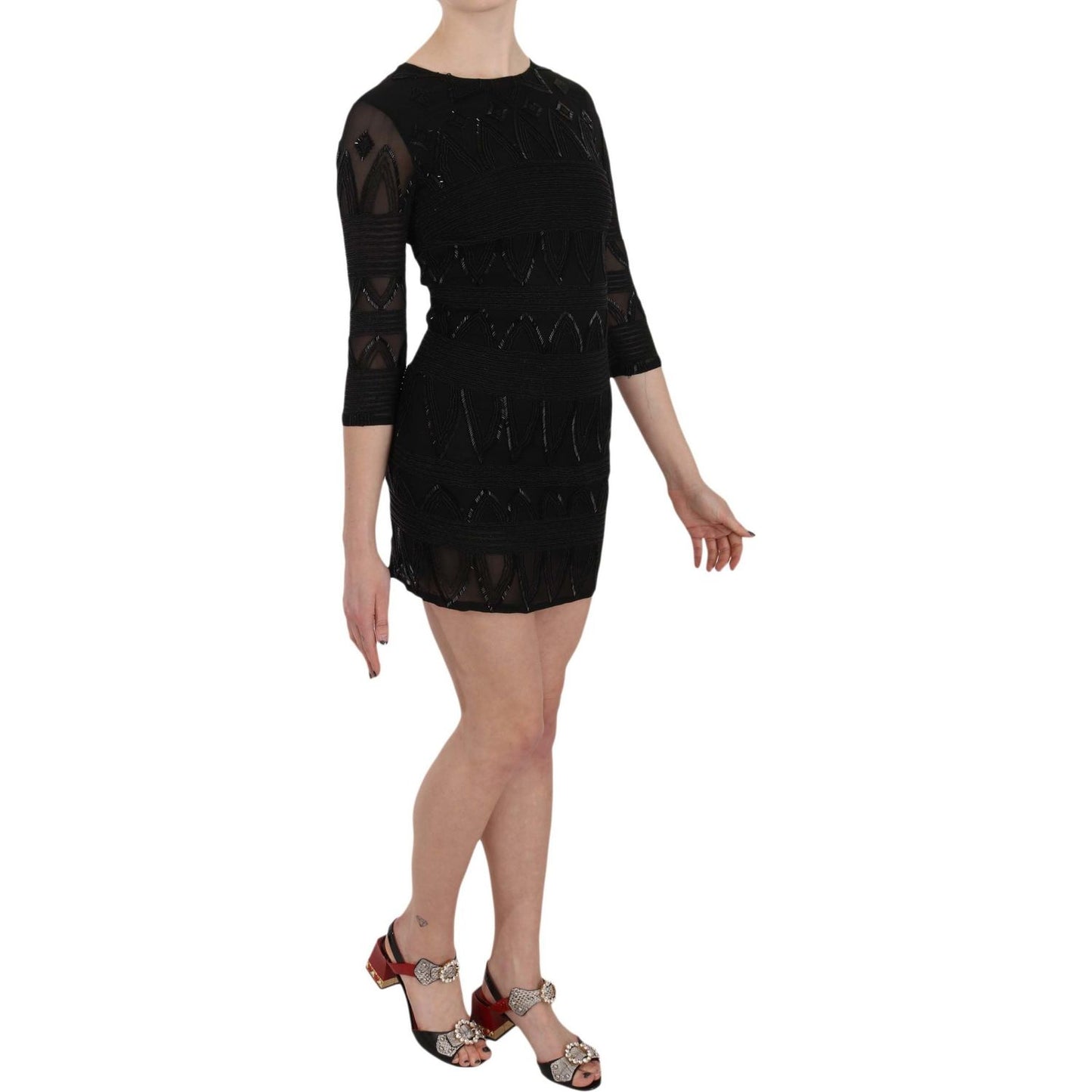 John Richmond Elegant Black Silk Mini Dress with Sequins John Richmond Rosy Brown