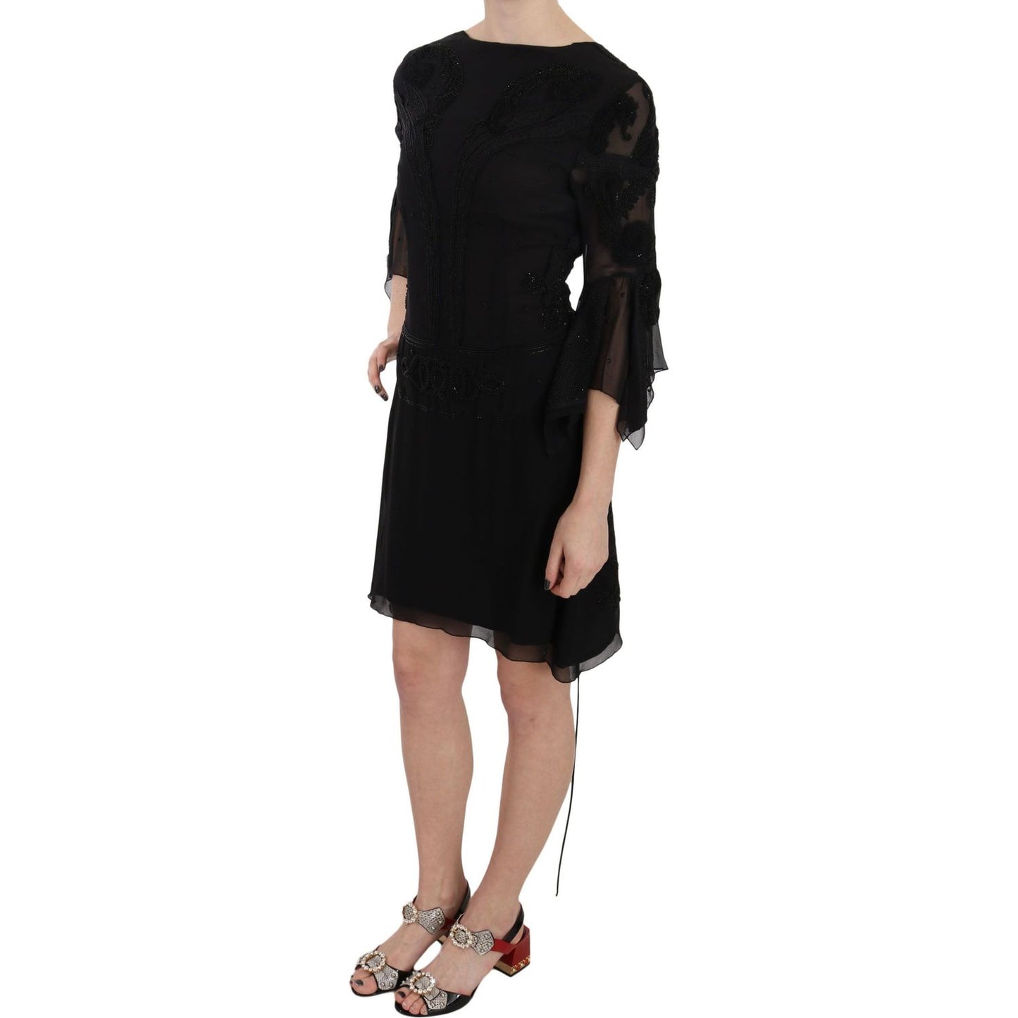 John Richmond Elegant Black Sequined Silk Mini Dress John Richmond Rosy Brown