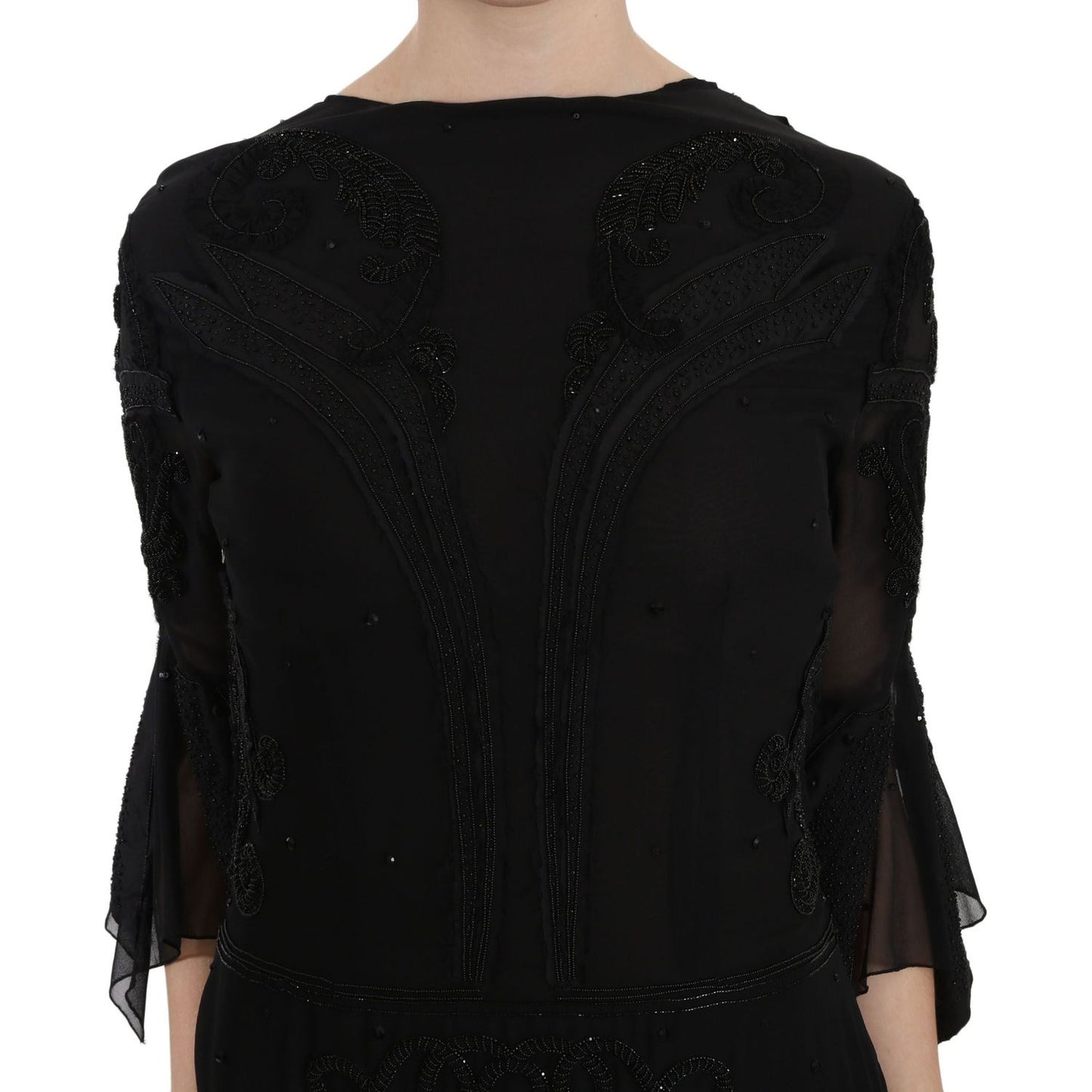 John Richmond Elegant Black Sequined Silk Mini Dress John Richmond Black