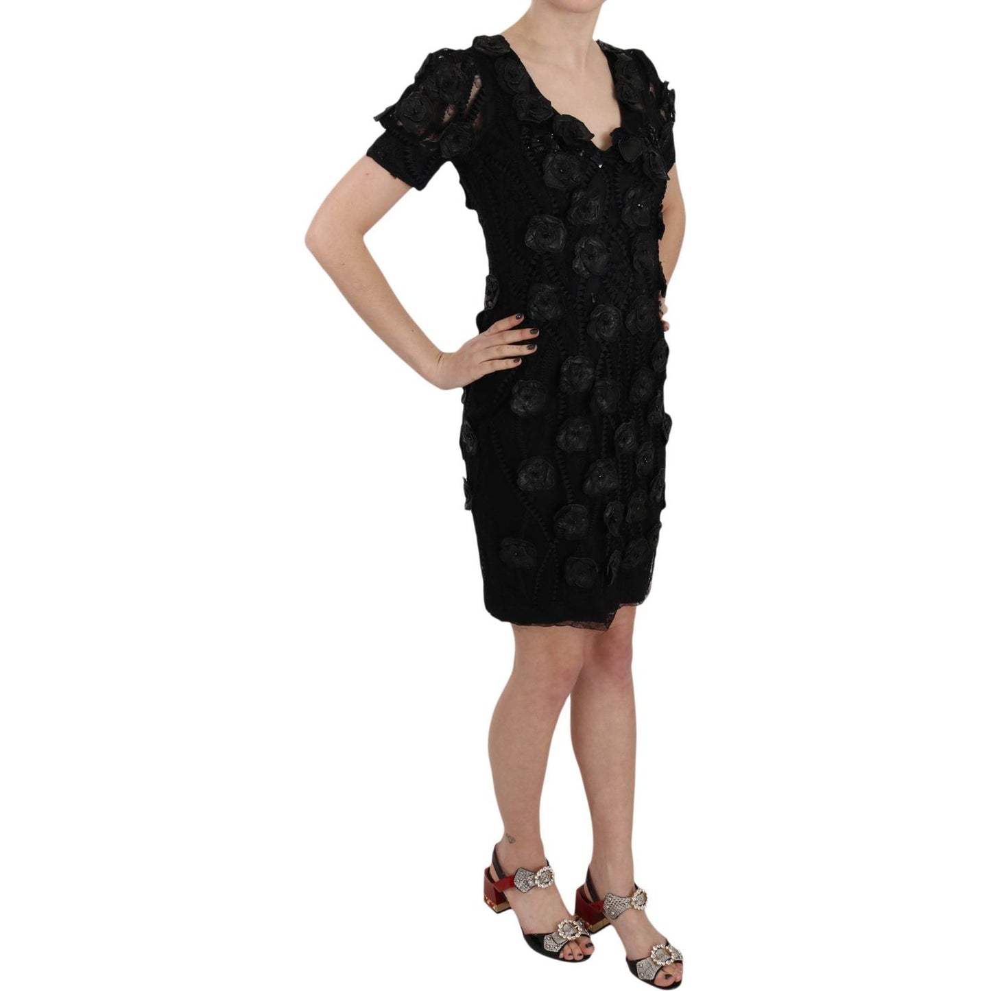 John Richmond Elegant Black Sheath Silk Dress John Richmond Rosy Brown
