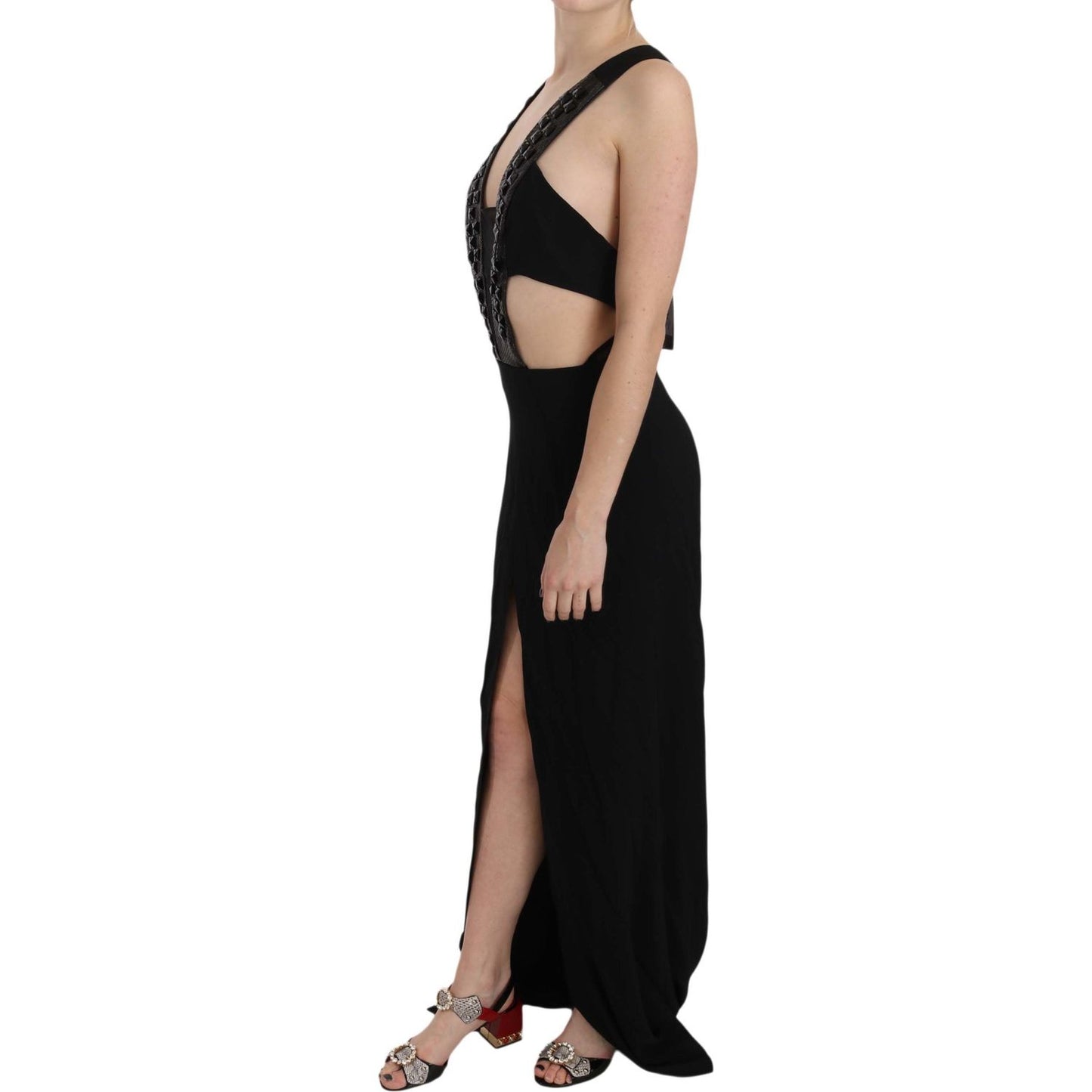 John Richmond Elegant Flare Maxi Evening Dress with Crystal Accents Dresses John Richmond Rosy Brown