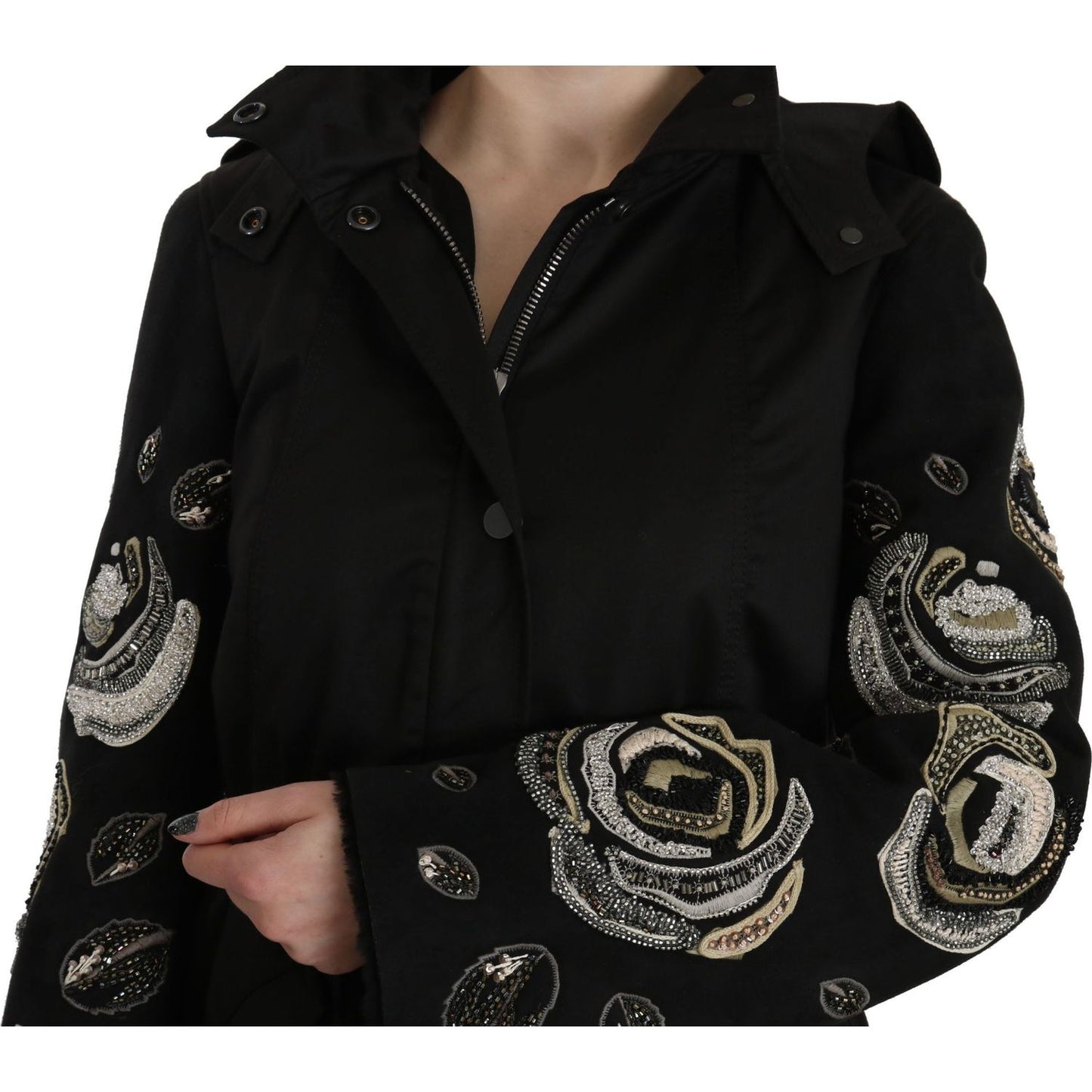 John Richmond Elegant Black Beaded Parka Jacket for Women Coats & Jackets John Richmond Black