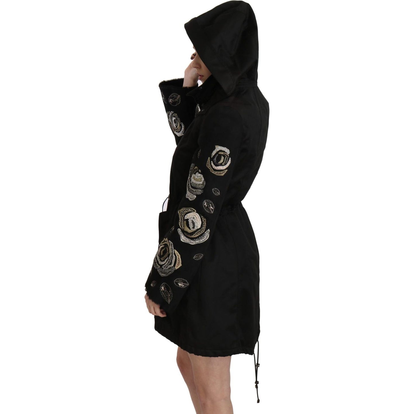 John Richmond Elegant Black Beaded Parka Jacket for Women Coats & Jackets John Richmond Black