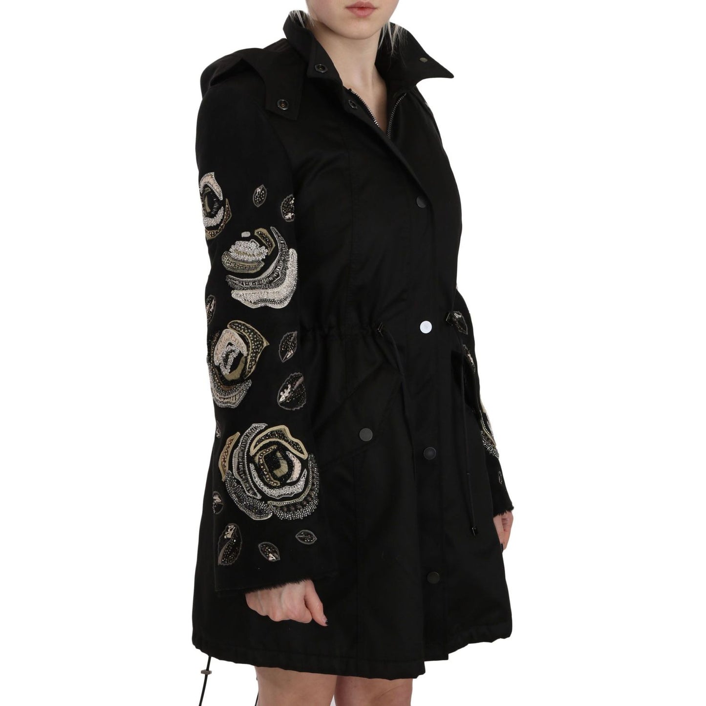 John Richmond Elegant Black Beaded Parka Jacket for Women Coats & Jackets John Richmond Black