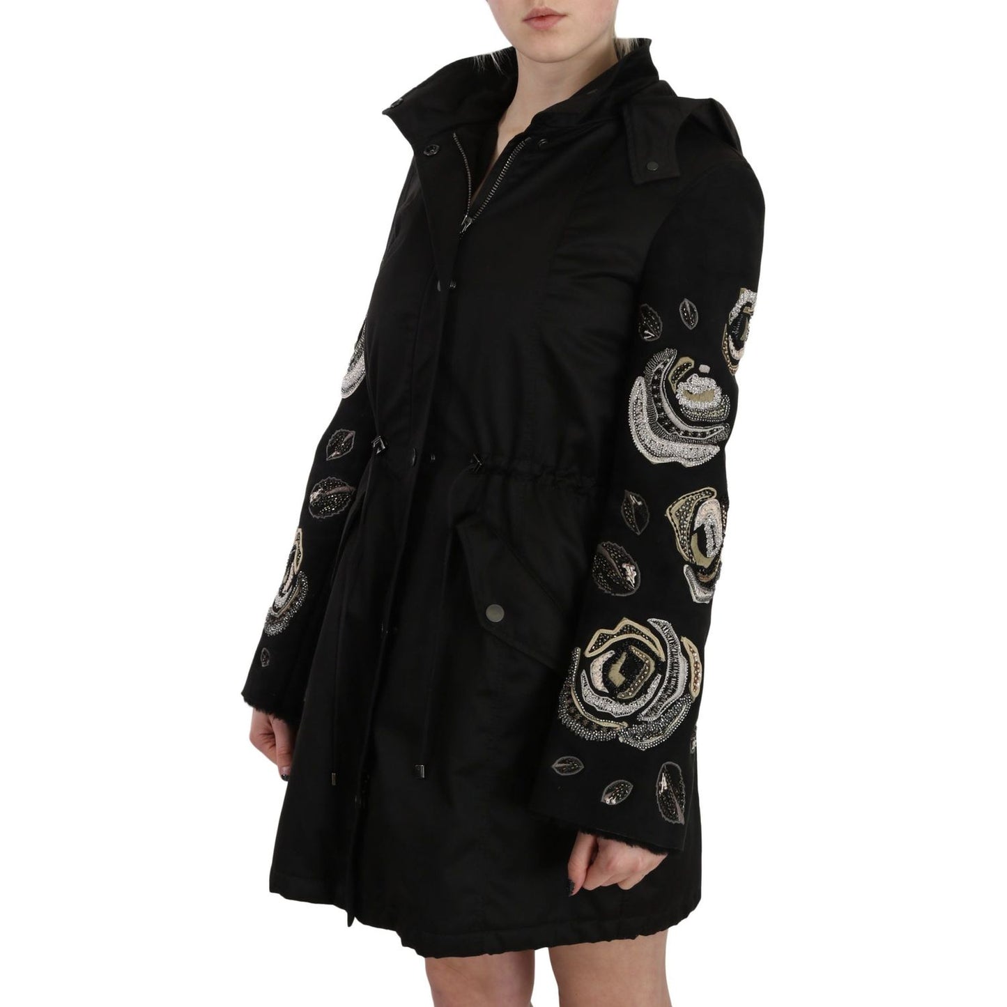 John Richmond Elegant Black Beaded Parka Jacket for Women Coats & Jackets John Richmond Black