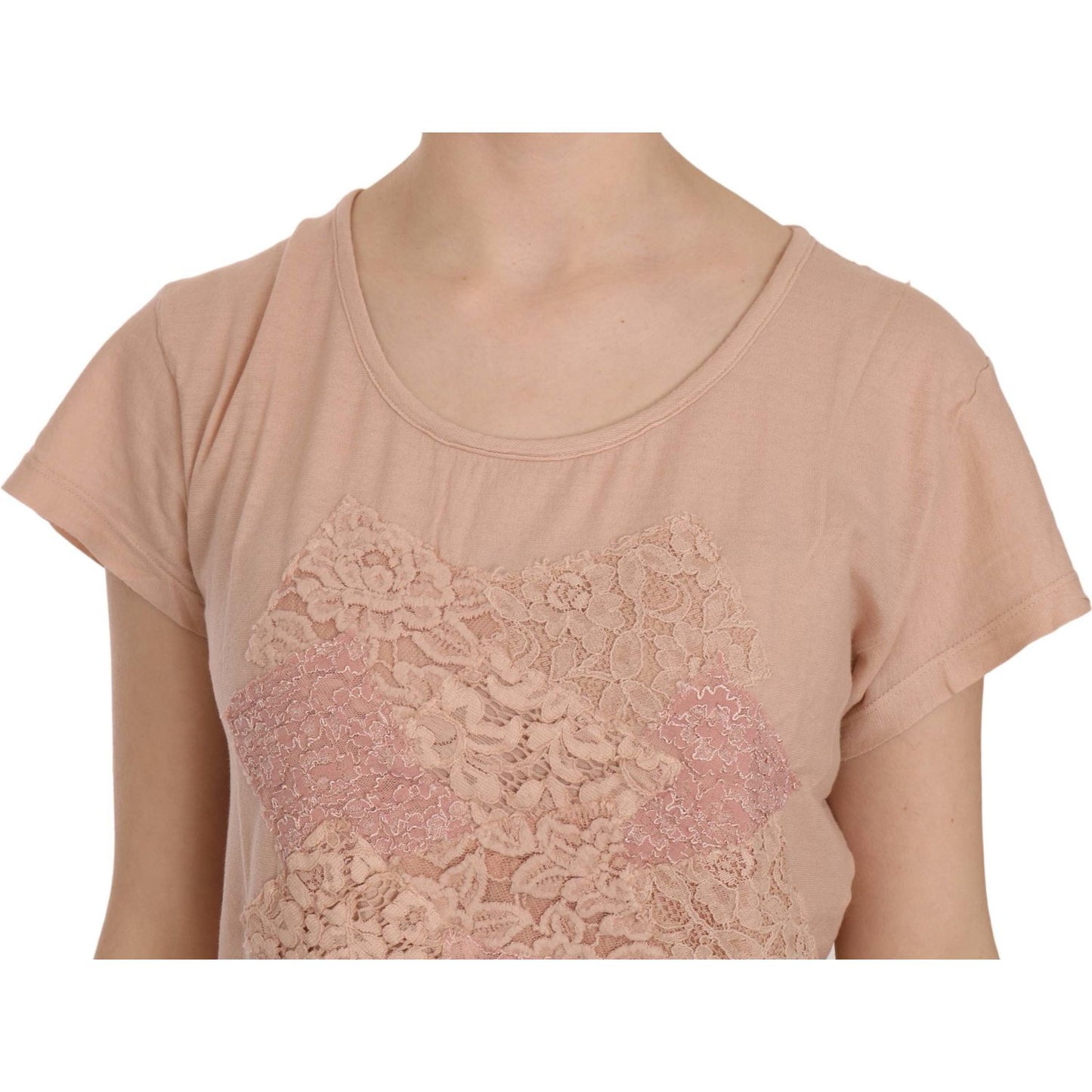 PINK MEMORIES Elegant Cream Lace Round Neck Blouse PINK MEMORIES Rosy Brown
