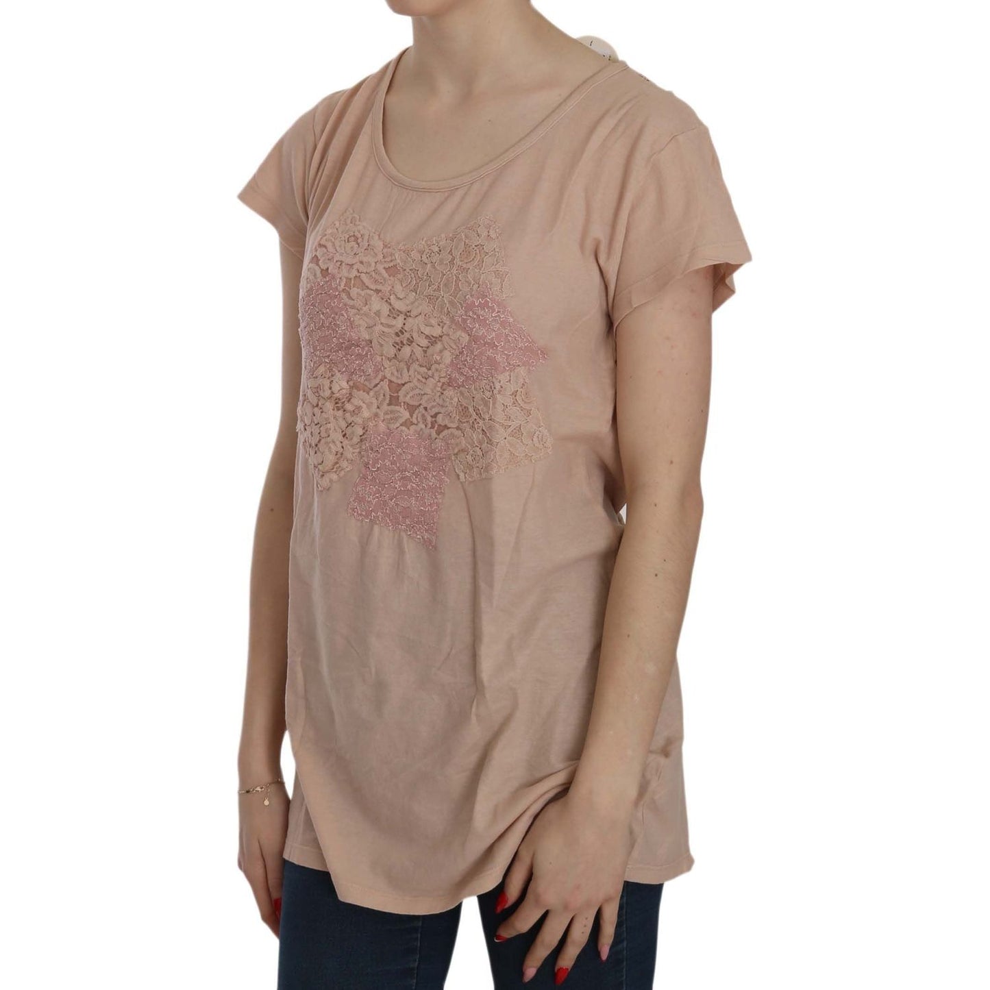 PINK MEMORIES Elegant Cream Lace Round Neck Blouse PINK MEMORIES Rosy Brown