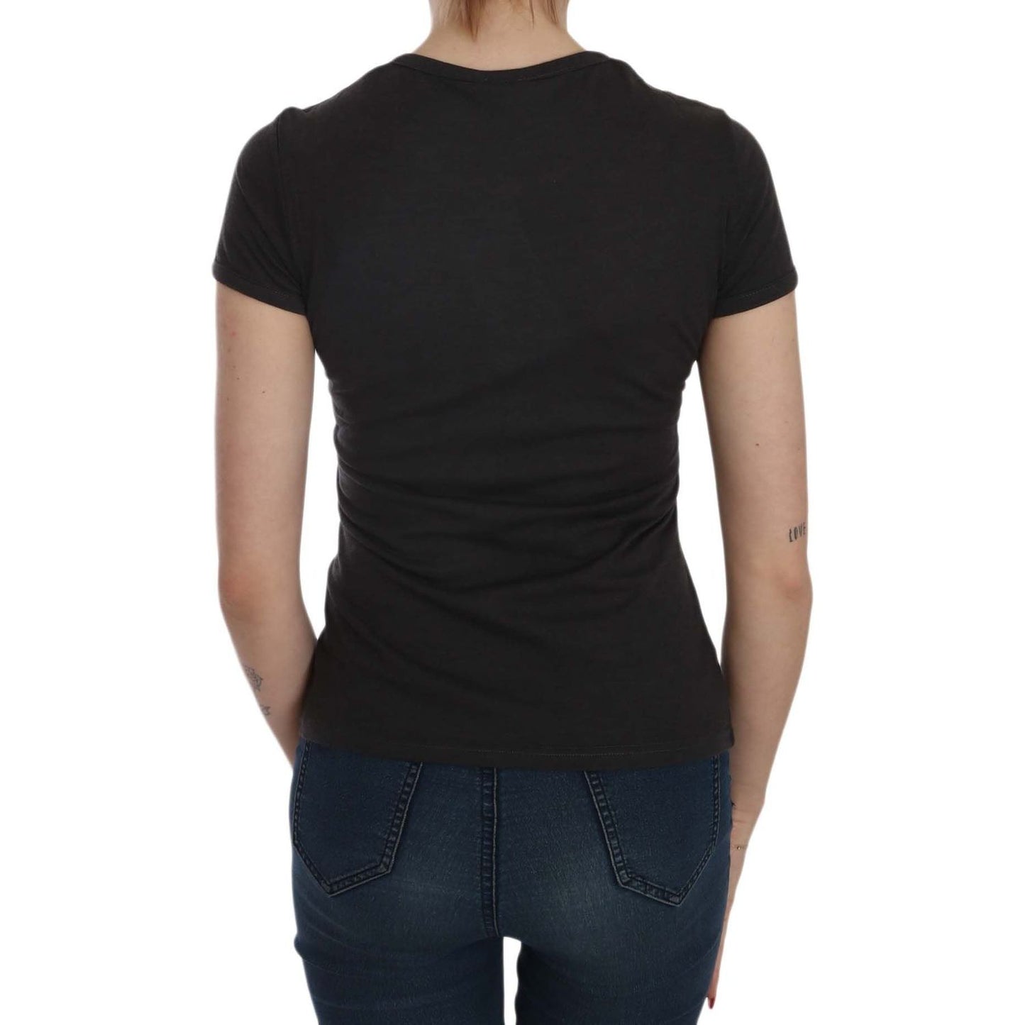 Exte Black Hearts Print Crew Neck Blouse Exte Black