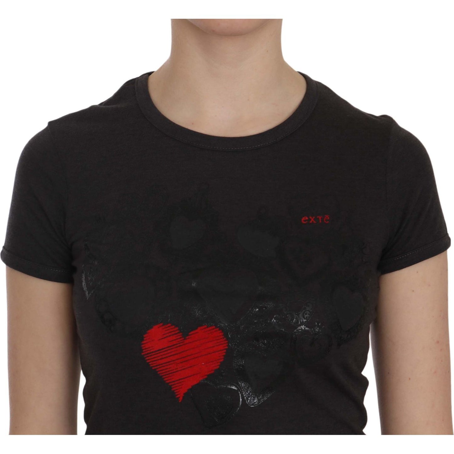Exte Black Hearts Print Crew Neck Blouse Exte Black