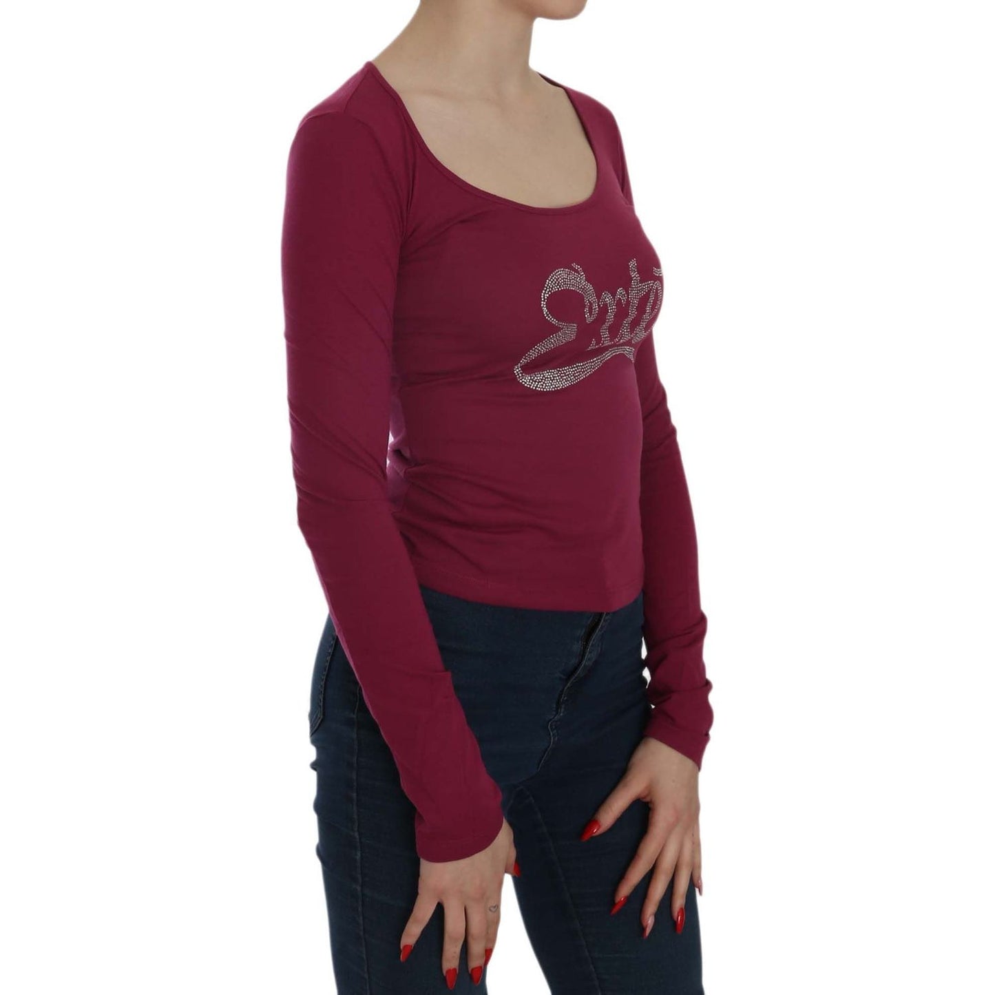 Exte Fuchsia Crystal Embellished U-Neck Blouse Exte Saddle Brown
