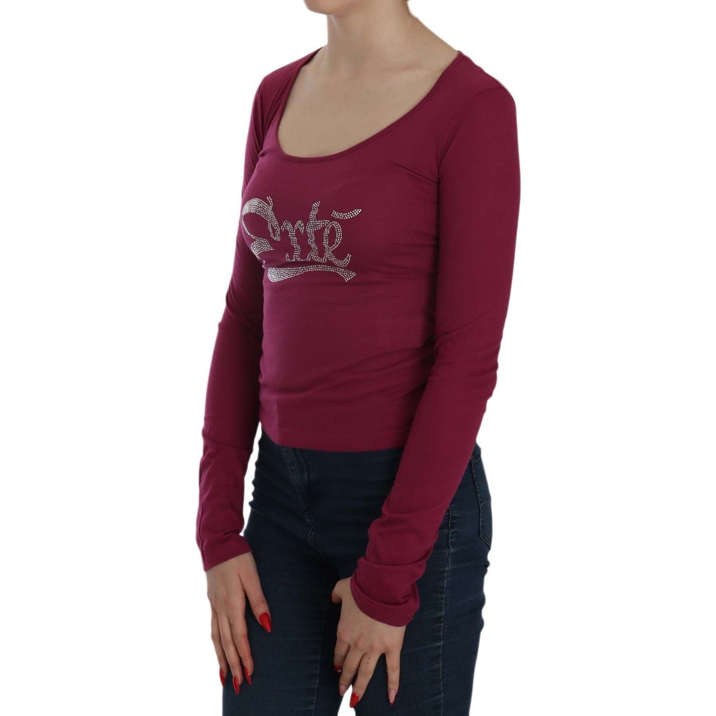 Exte Fuchsia Crystal Embellished U-Neck Blouse Exte Saddle Brown