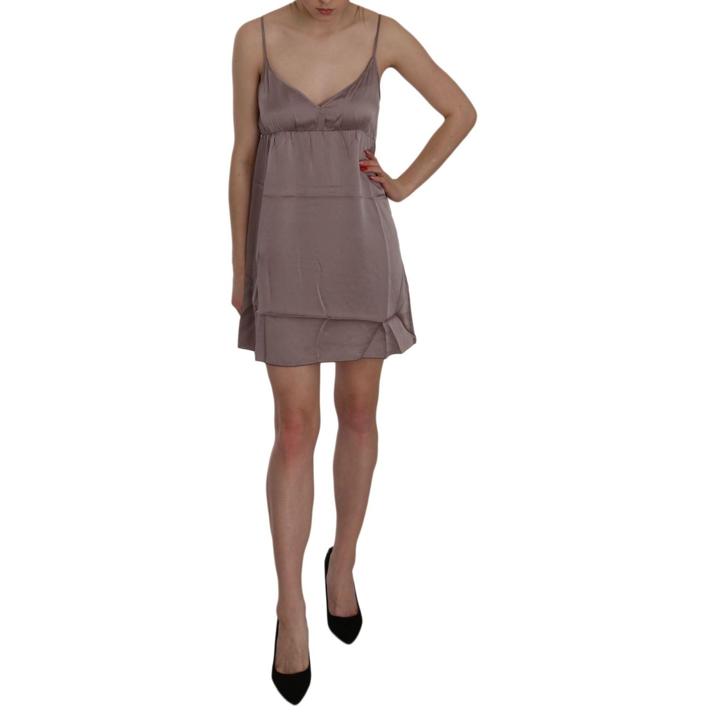PINK MEMORIES Elegant Spaghetti Strap Silk Mini Dress PINK MEMORIES Dim Gray