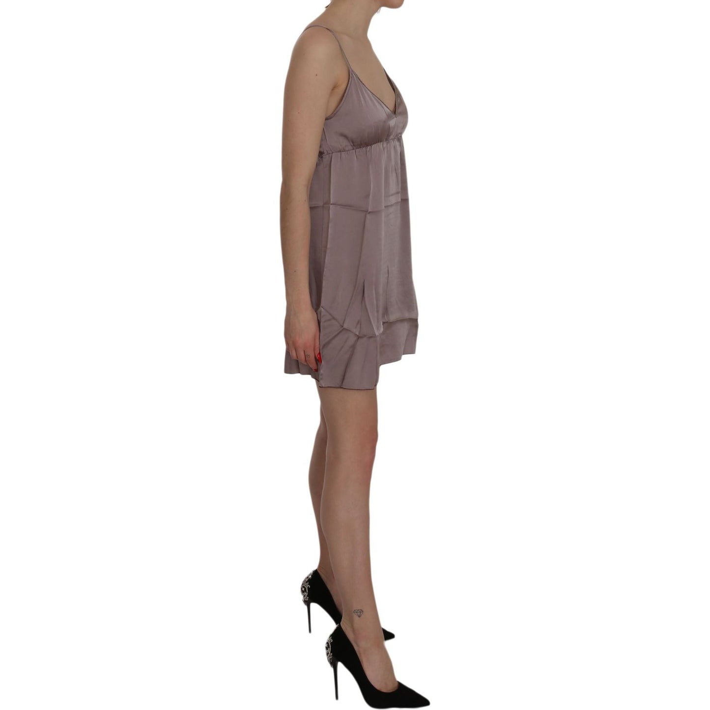 PINK MEMORIES Elegant Spaghetti Strap Silk Mini Dress PINK MEMORIES Dim Gray