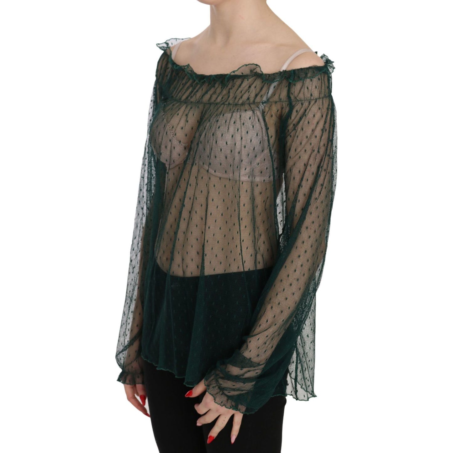 PINK MEMORIES Elegant Green Mesh Long Sleeve Top PINK MEMORIES Dark Slate Gray