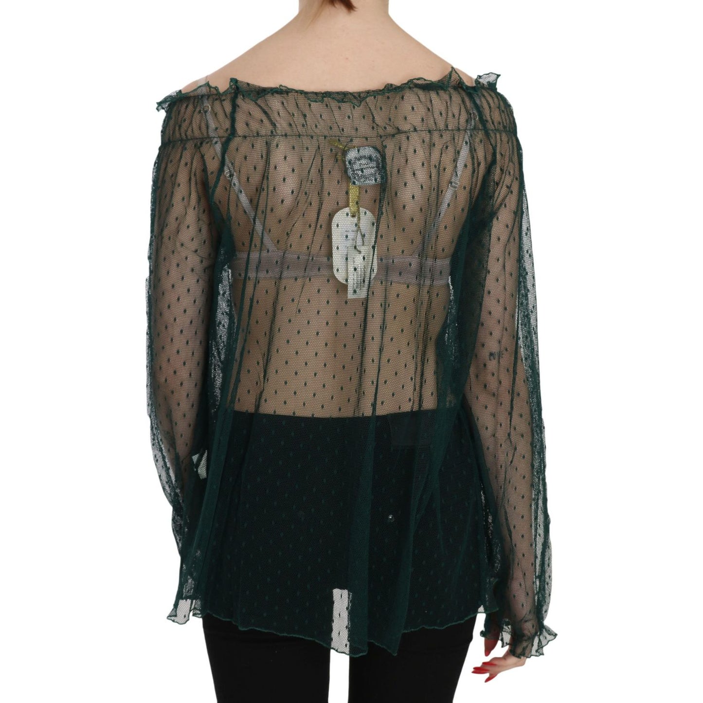 PINK MEMORIES Elegant Green Mesh Long Sleeve Top PINK MEMORIES Dark Slate Gray
