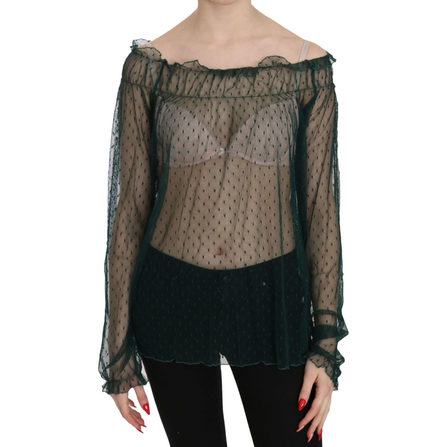 PINK MEMORIES Elegant Green Mesh Long Sleeve Top PINK MEMORIES Dark Slate Gray
