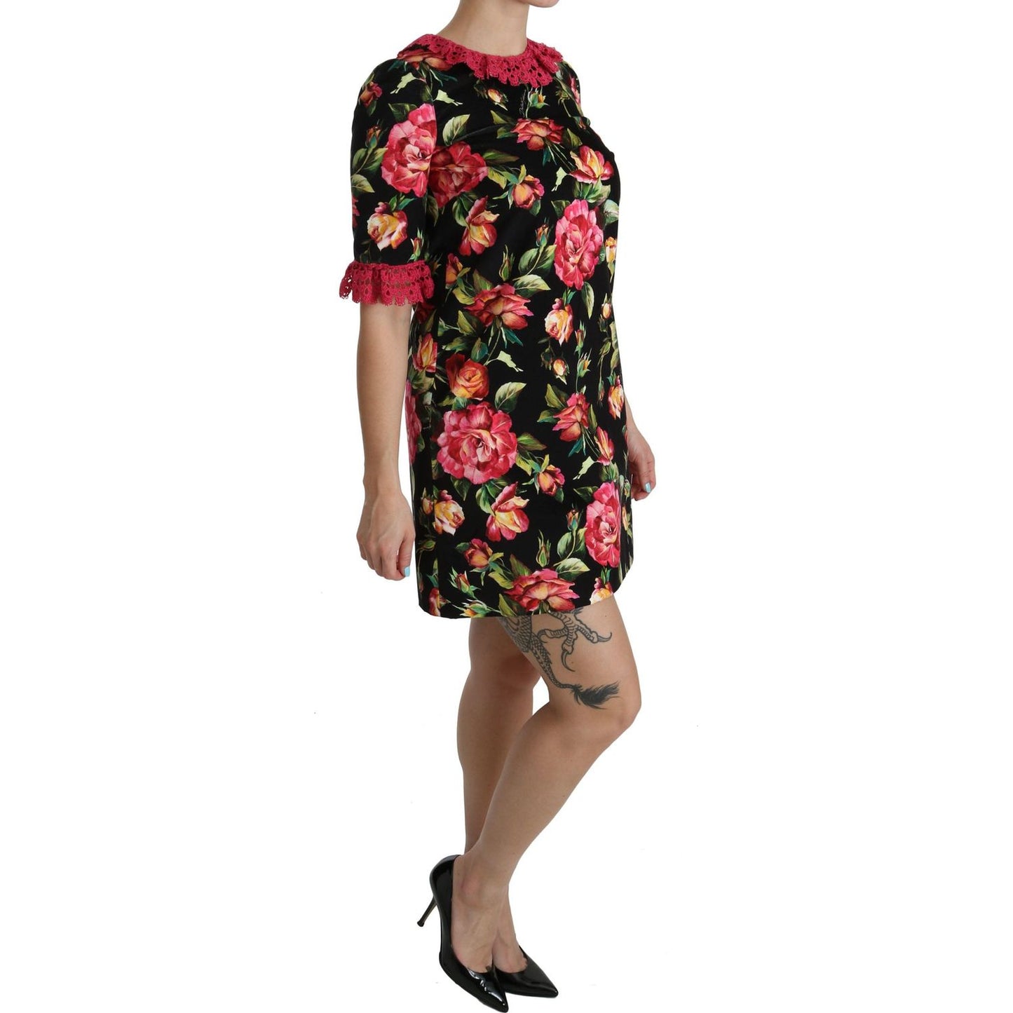 Dolce & Gabbana Elegant Floral Lace A-Line Mini Dress Dolce & Gabbana Dark Slate Gray