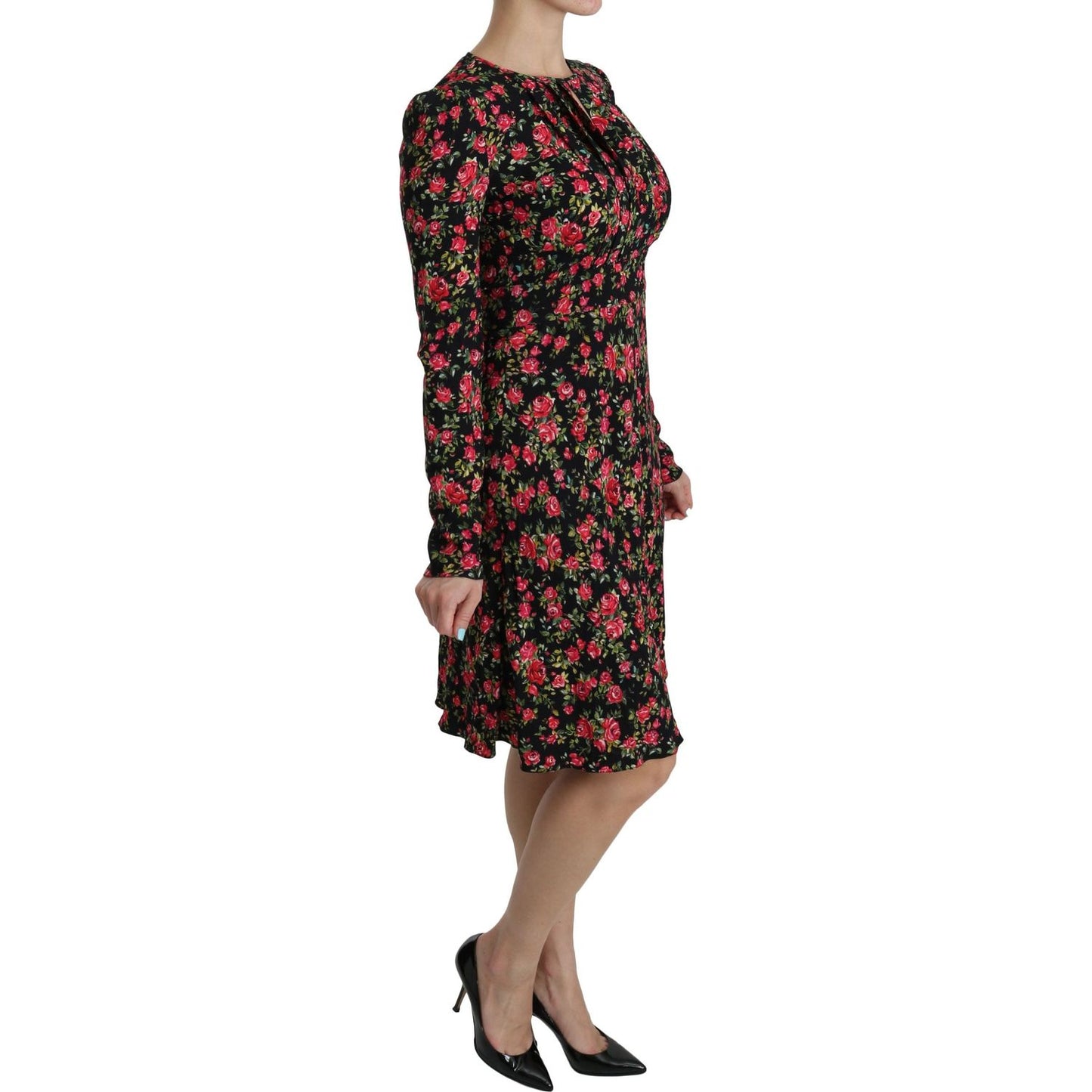 Dolce & Gabbana Floral A-Line Viscose Knee Length Dress Dolce & Gabbana Black