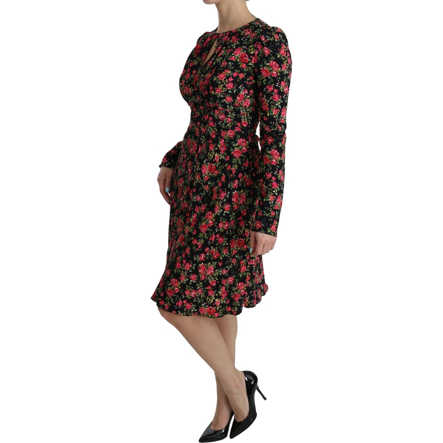 Dolce & Gabbana Floral A-Line Viscose Knee Length Dress Dolce & Gabbana Black