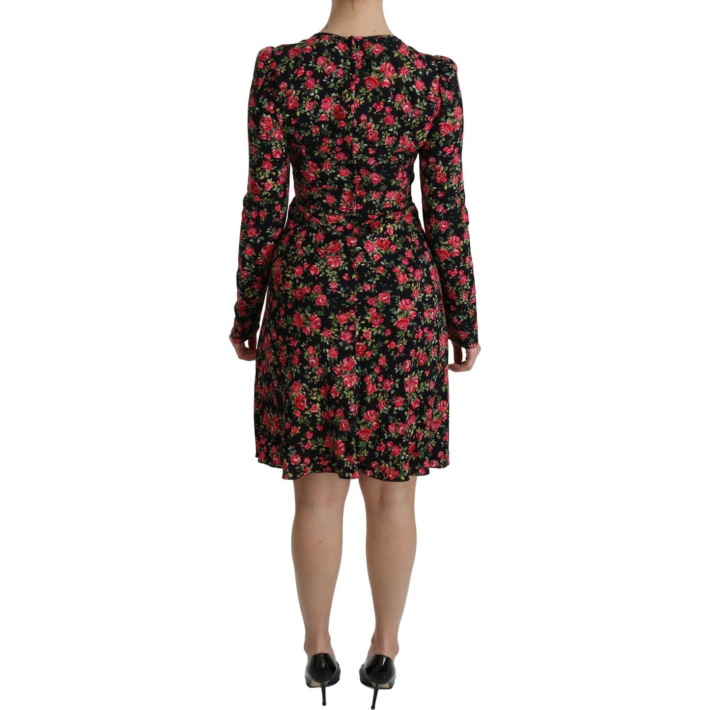 Dolce & Gabbana Floral A-Line Viscose Knee Length Dress Dolce & Gabbana Black