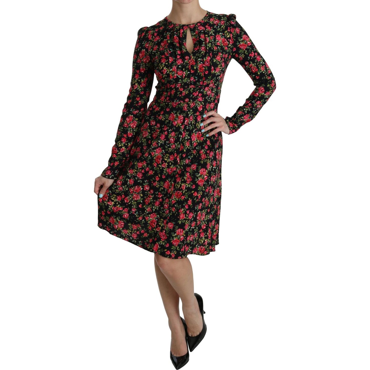 Dolce & Gabbana Floral A-Line Viscose Knee Length Dress Dolce & Gabbana Black