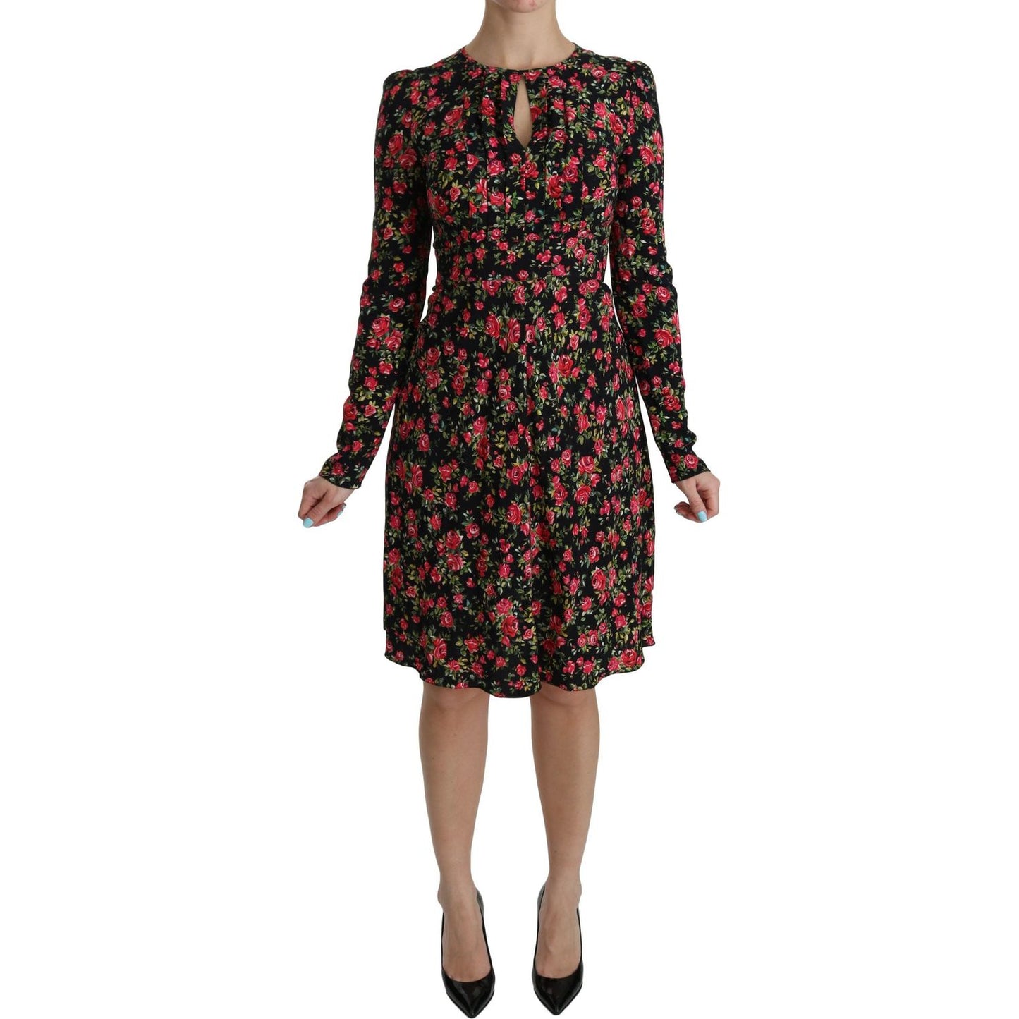 Dolce & Gabbana Floral A-Line Viscose Knee Length Dress Dolce & Gabbana Black