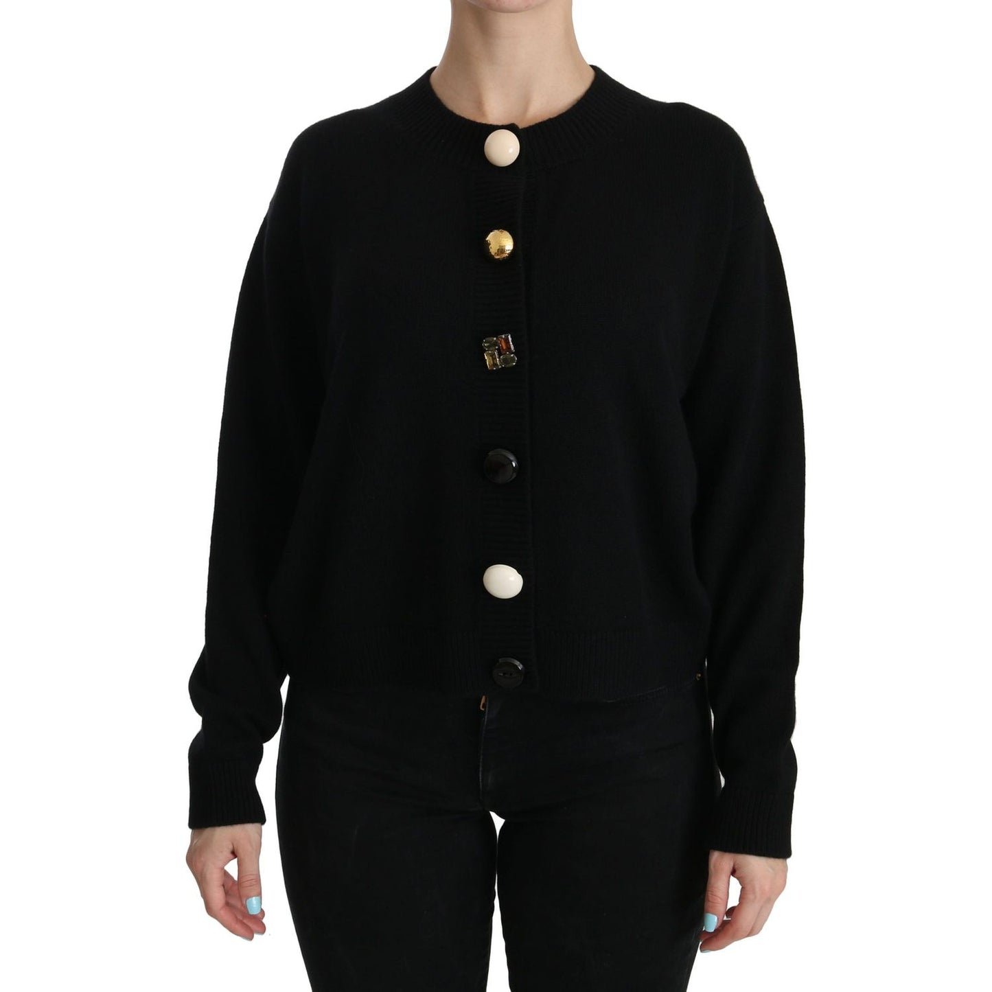 Dolce & Gabbana Elegant Black Cashmere Cardigan Top Dolce & Gabbana Black