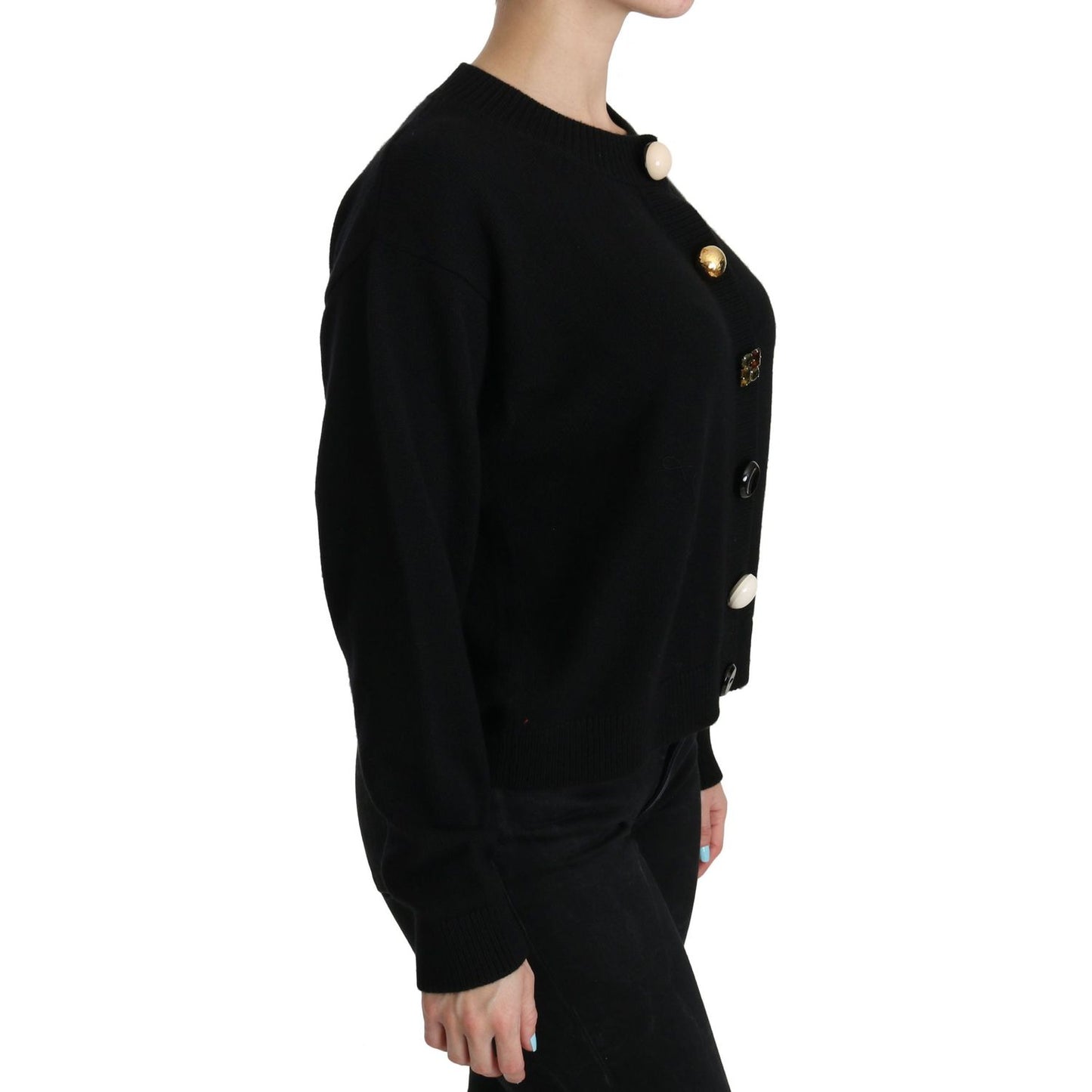 Dolce & Gabbana Elegant Black Cashmere Cardigan Top Dolce & Gabbana Black