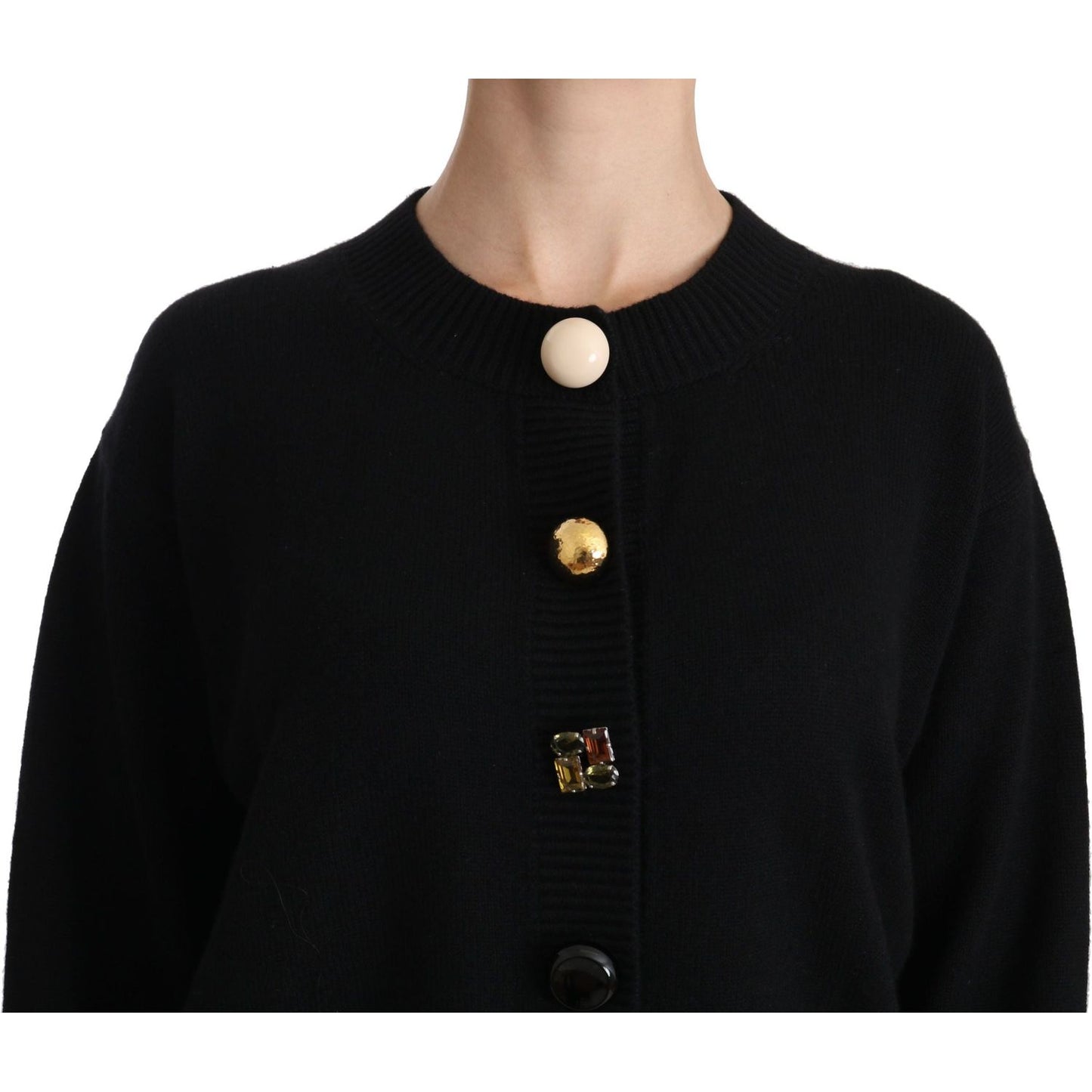 Dolce & Gabbana Elegant Black Cashmere Cardigan Top Dolce & Gabbana Black