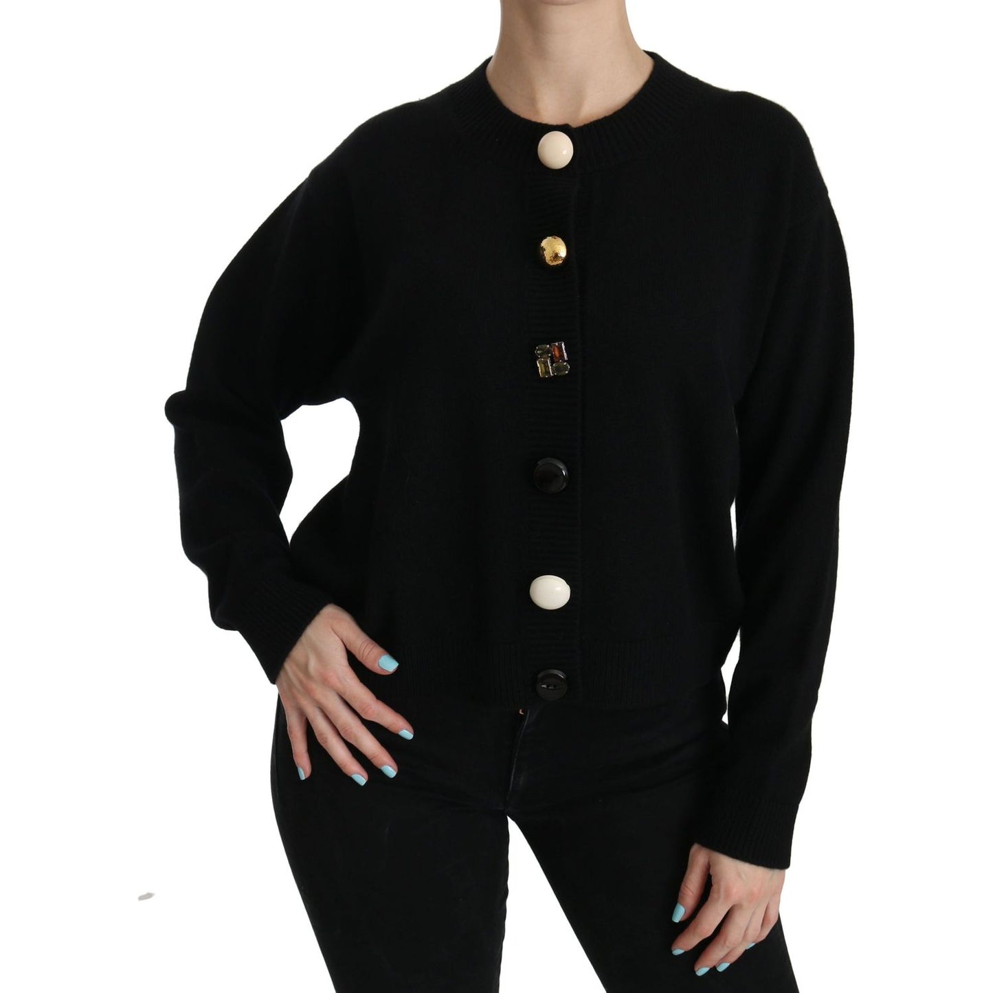 Dolce & Gabbana Elegant Black Cashmere Cardigan Top Dolce & Gabbana Black