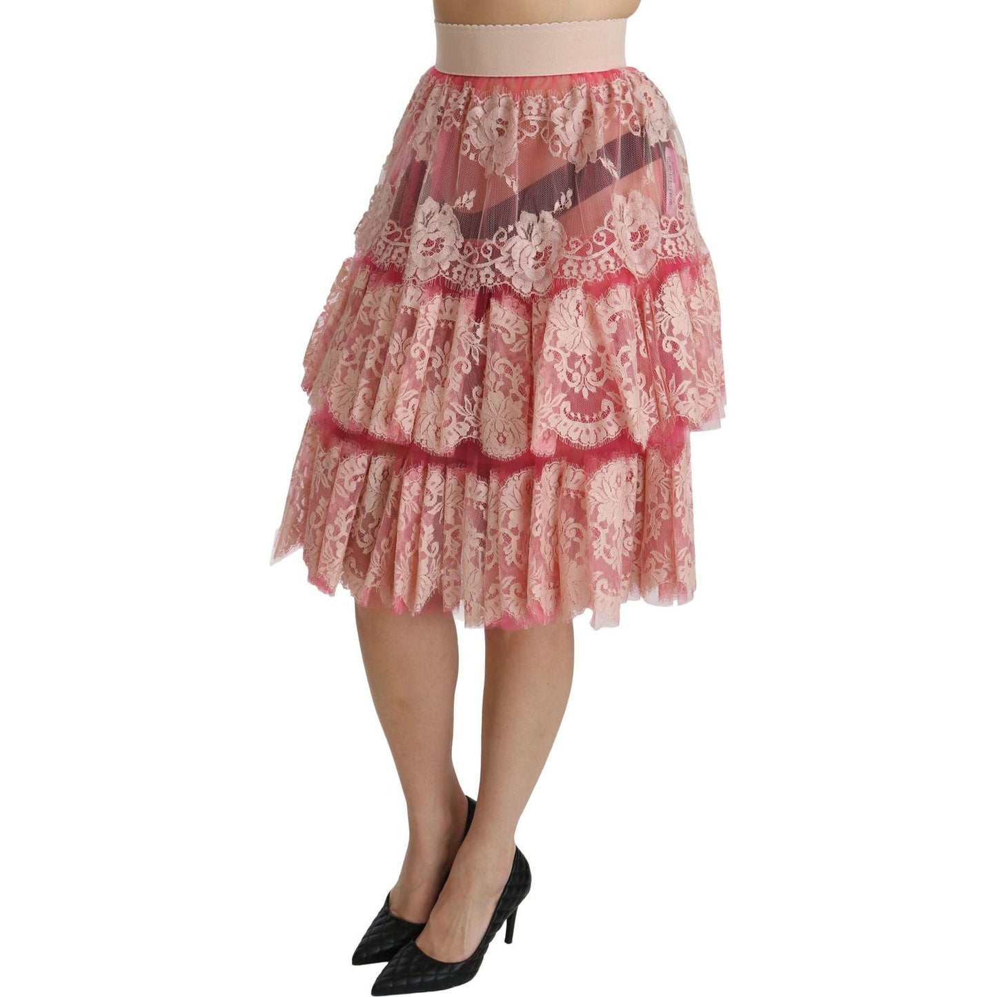 Dolce & Gabbana Elegant Pink Lace High-Waist Skirt Dolce & Gabbana Rosy Brown